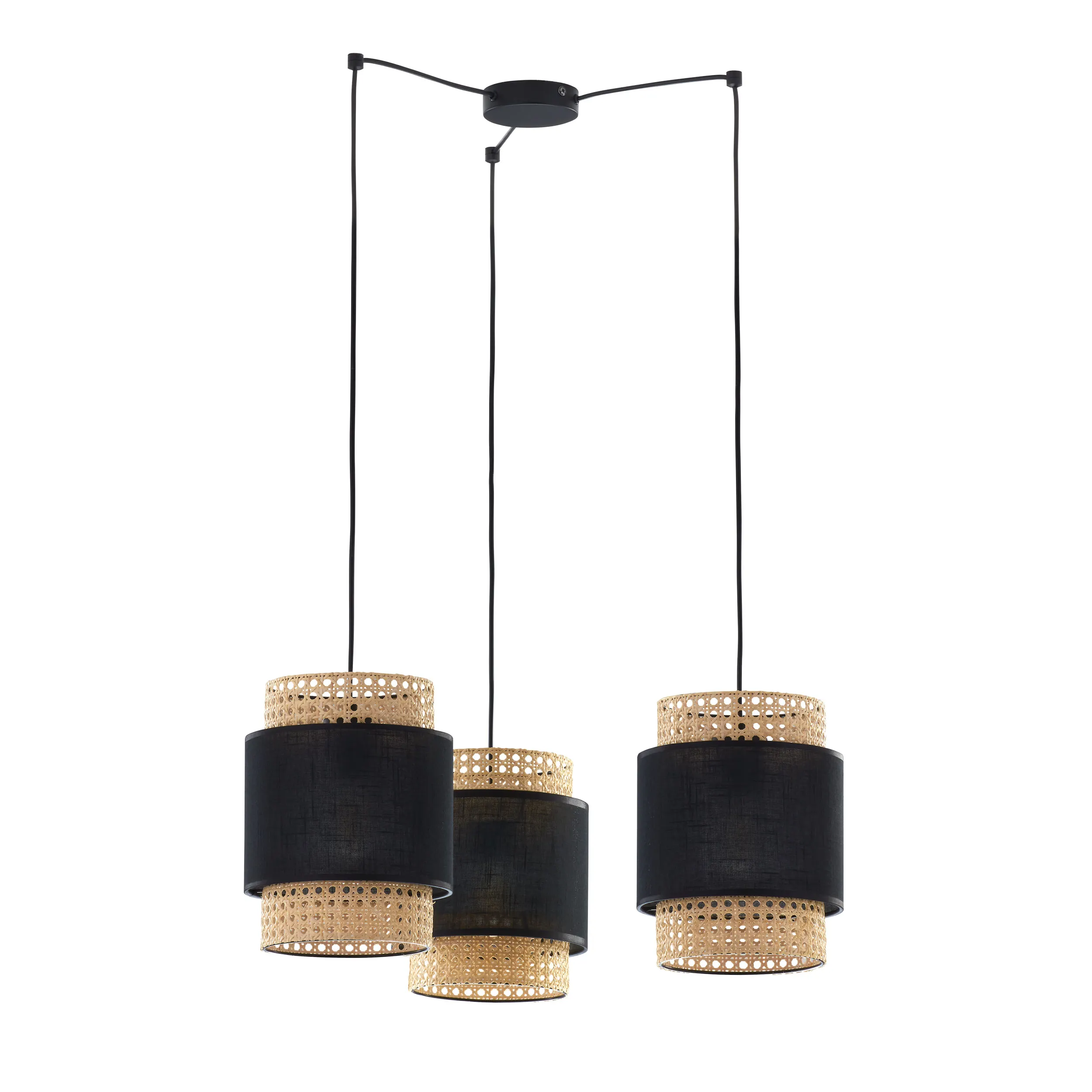 Lampa wisząca BOHO czarna z rattanowymi brązowymi elementami dodatkowo podwieszana 130x70cm