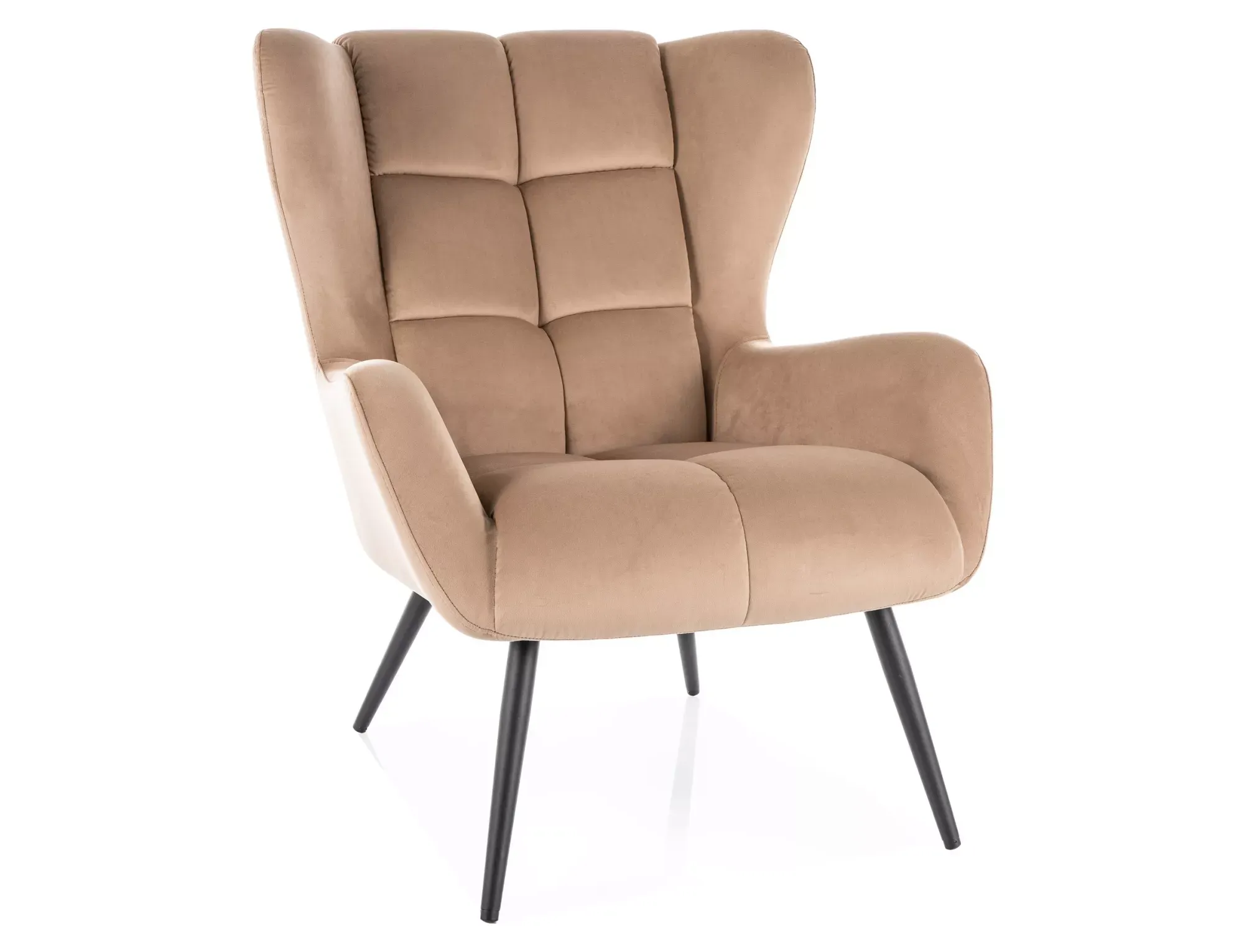 Fotel z podłokietnikami LOUIS VELVET pikowany beżowy z czarnymi nogami