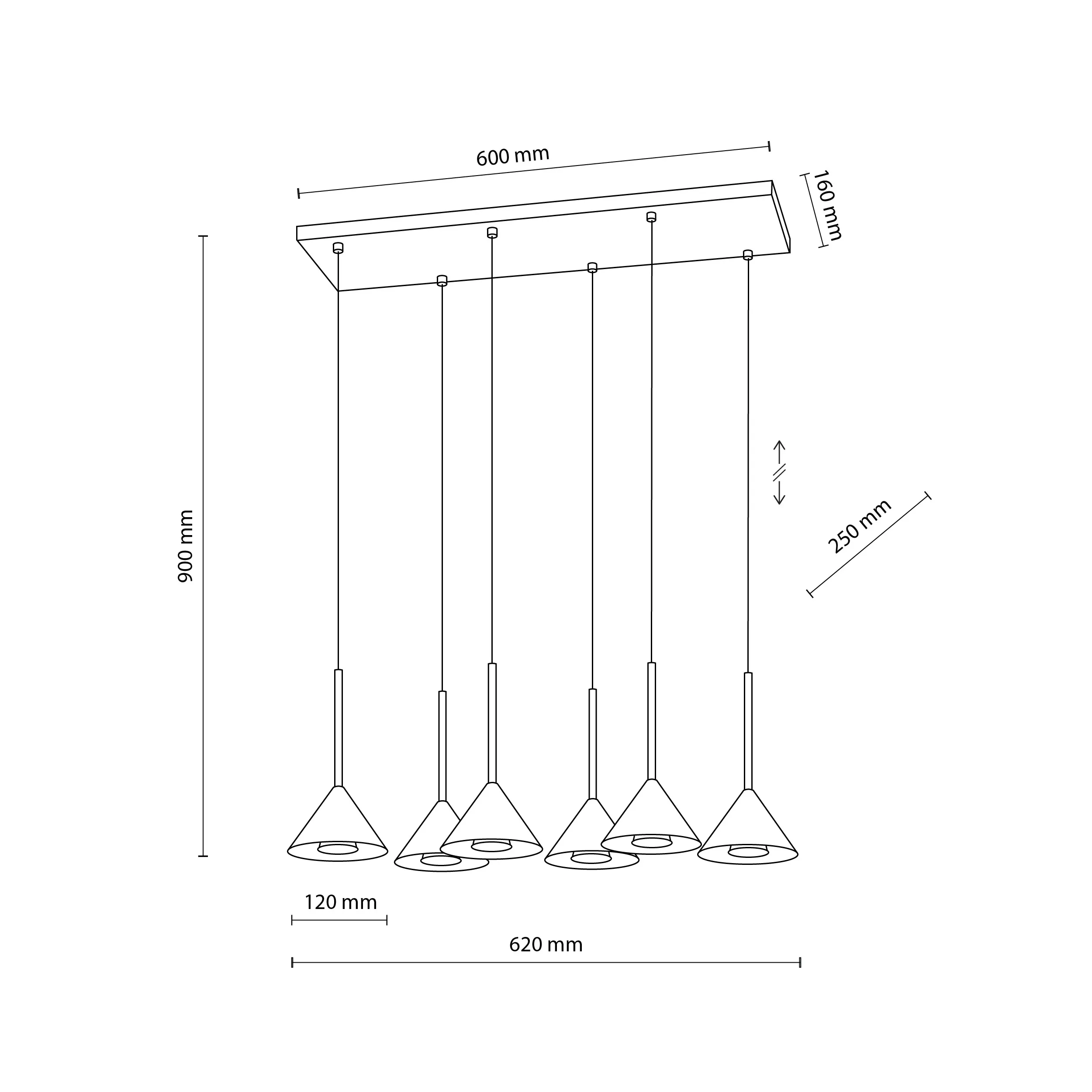 Lampa wisząca CONO czarna na prostokątnej podstawie 90x62x25cm - TK_10306
