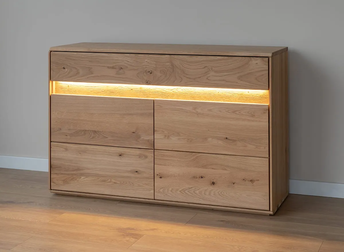 Komoda drewniana DIVISIONE oświetlenie led 123 cm dąb olejowany - ZIDIV07