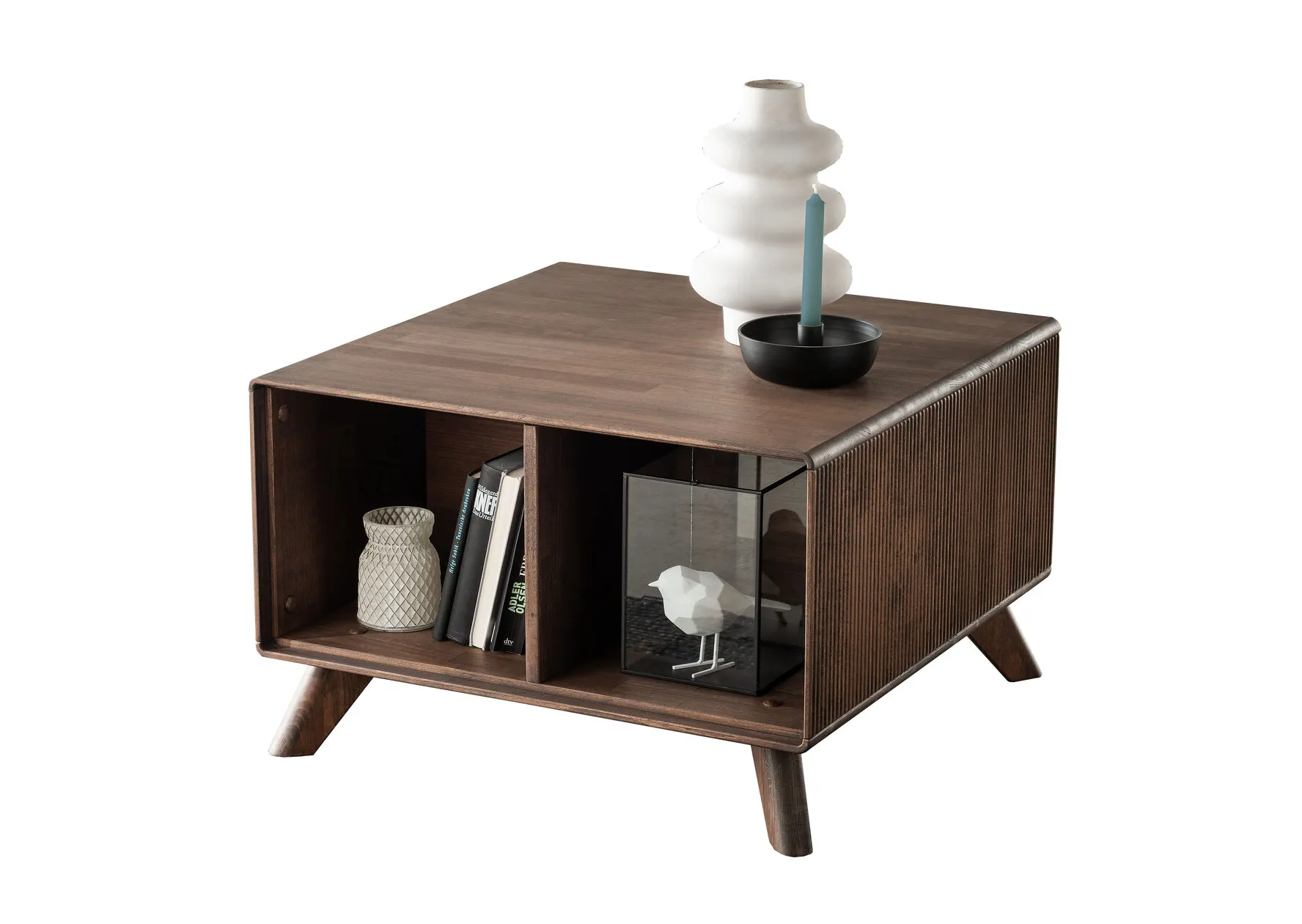 Stolik drewniany ryflowany BLISS 70x70 z półką - GK_103624120102