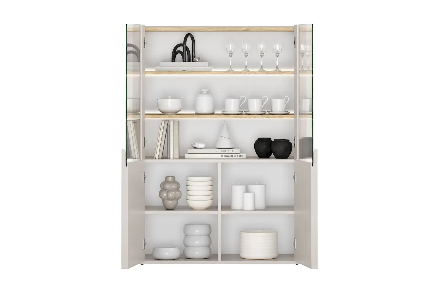 Witryna 2-drzwiowa AMILIO 100 oświetlenie LED - cashmere dąb olejowany uchwyty cashmere - B_167060