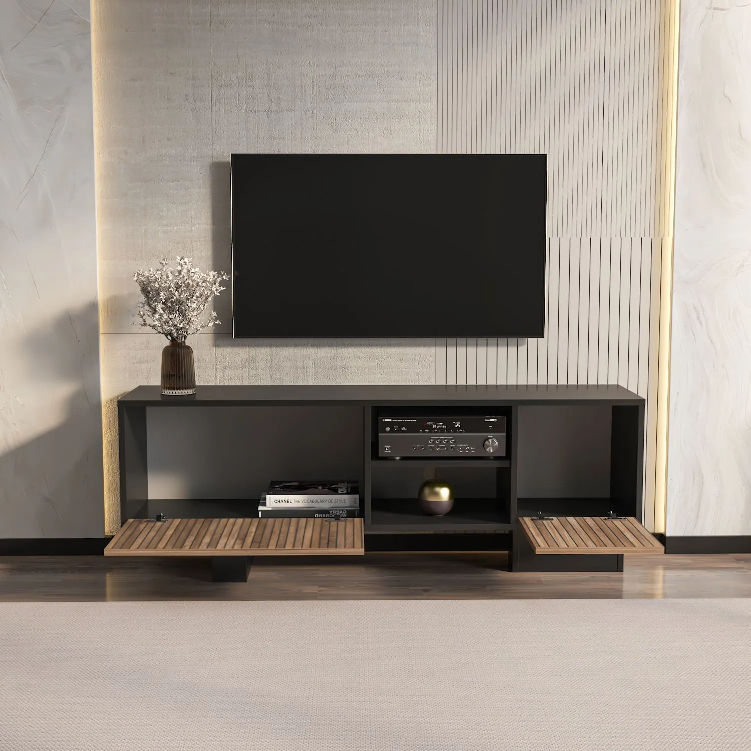 Szafka RTV 2-drzwiowa MONACO 150 cm brązowy czarny - ASI_875ZNA5339