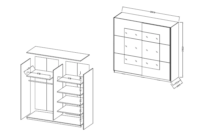 Szafa BETA 57 rozsuwana czarna matowa z lustrem 210x200x61cm - 22W01657