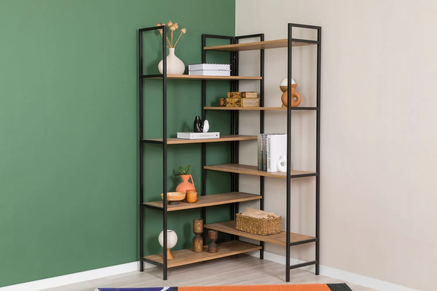 Regał narożny otwarty EDRA RAFIX 94x177 cm sosna atlantycka czarny - ASI_863SPH5130