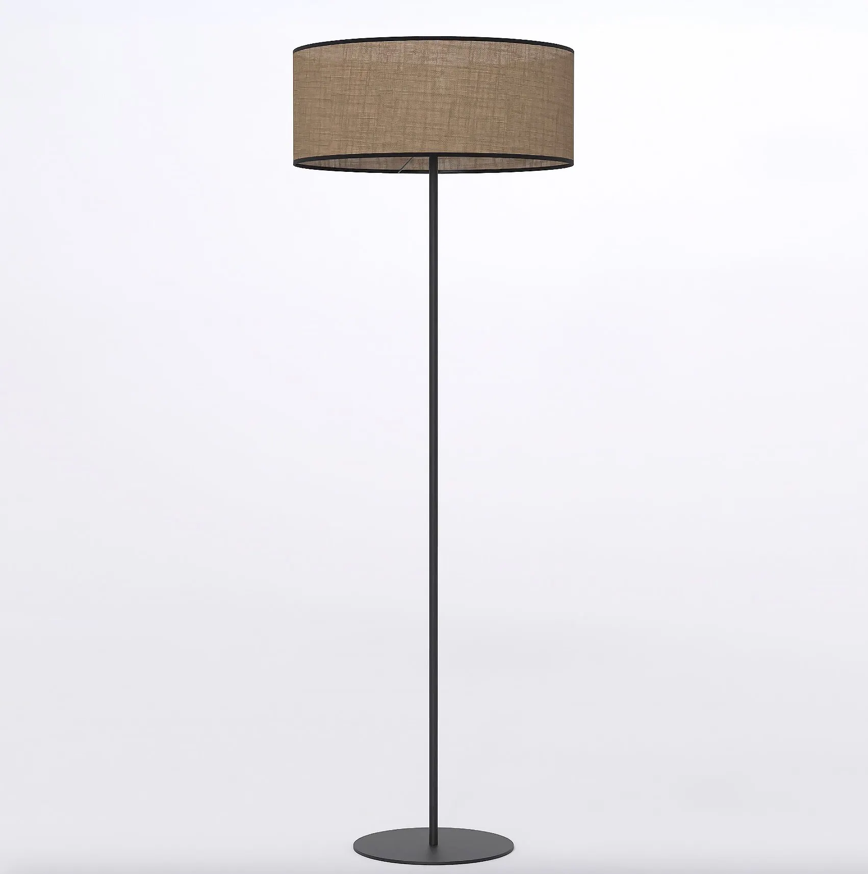 image lampa stojąca, abażur materiałowy, kolor czarny, metalowy stojak, okrągła podstawa