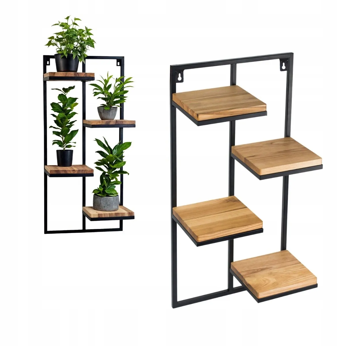 Kwietnik wiszący LENS L metal drewno czarny naturalny Półka, Roślina, Roślina doniczkowa, Drewno, Meble