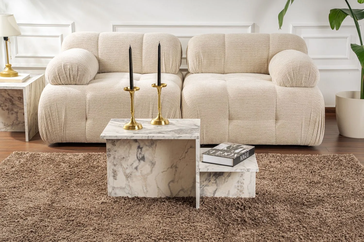 Stolik kawowy z półką HARMONY 40x80 biały efekt marmuru - ASI_241NRD1224