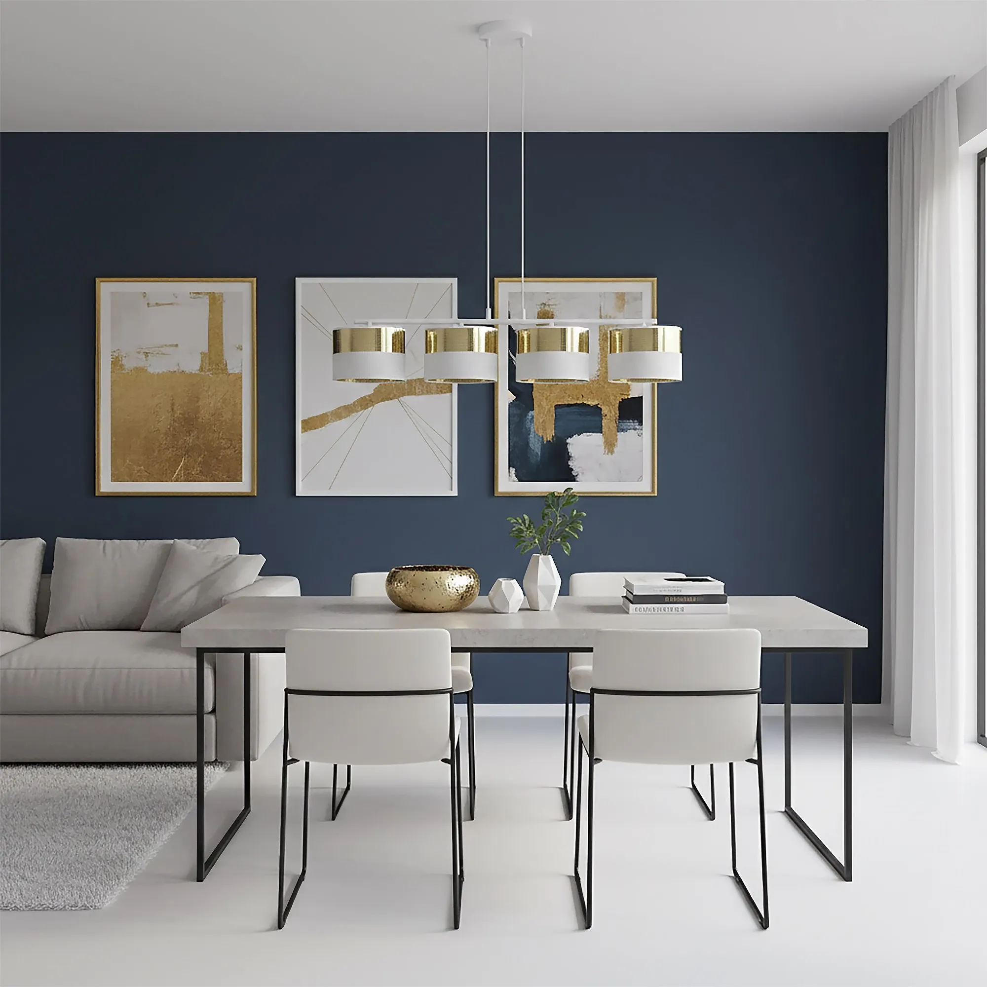 Lampa wisząca LUX 4 WH GOLD z abażurem biała złota - 1650/4
