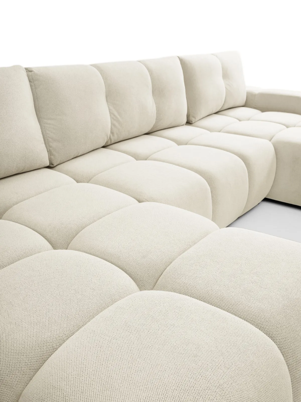 Narożnik rozkładany z pojemnikiem SOHO U CURIO 395 cm pikowany kremowy - SOHO_NAR_CURIO09_U