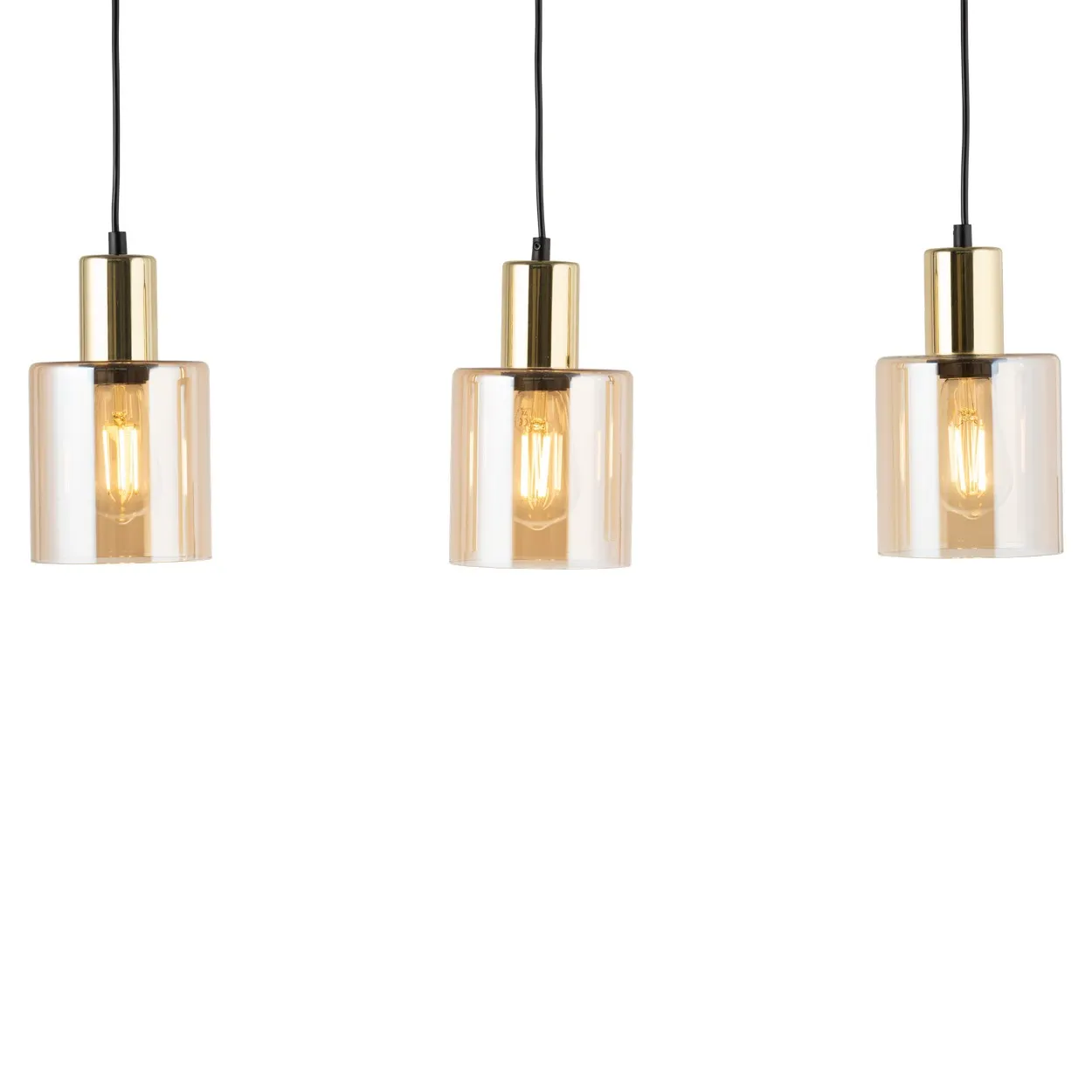 Lampa wisząca SIERRA czarna ze złotymi elementami bursztynowe szklane okrągłe klosze 80x73x12cm - TK_6666