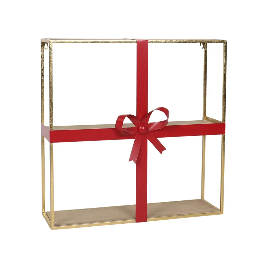 Stojak metalowy z półką PREZENT Z KOKARDĄ 60x60 złoto-czerwony Stojak metalowy z półką PREZENT Z KOKARDĄ 60x60 złoto-czerwony