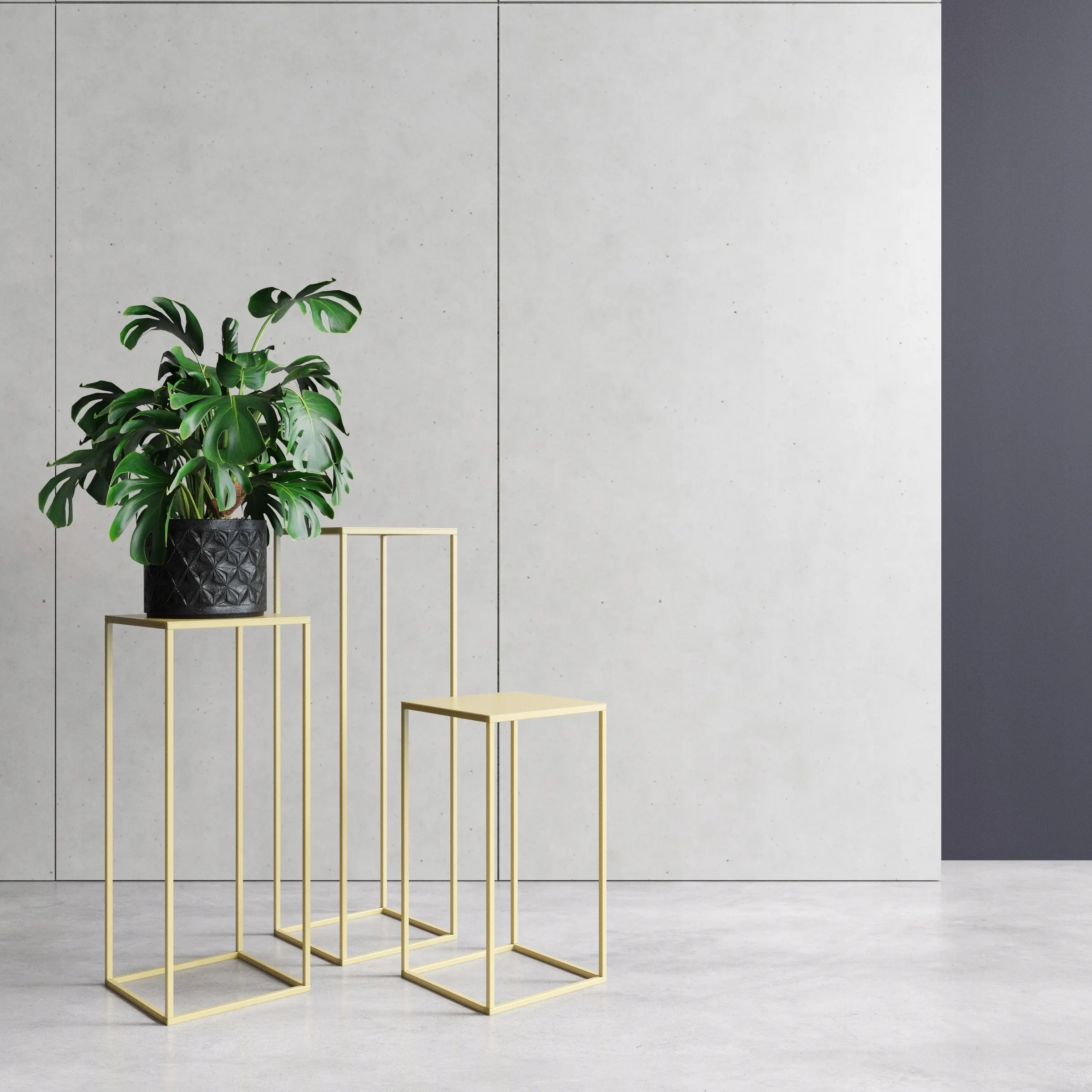 Kwietnik stojący metal drewno BREST S złoty - LD_TZ000160