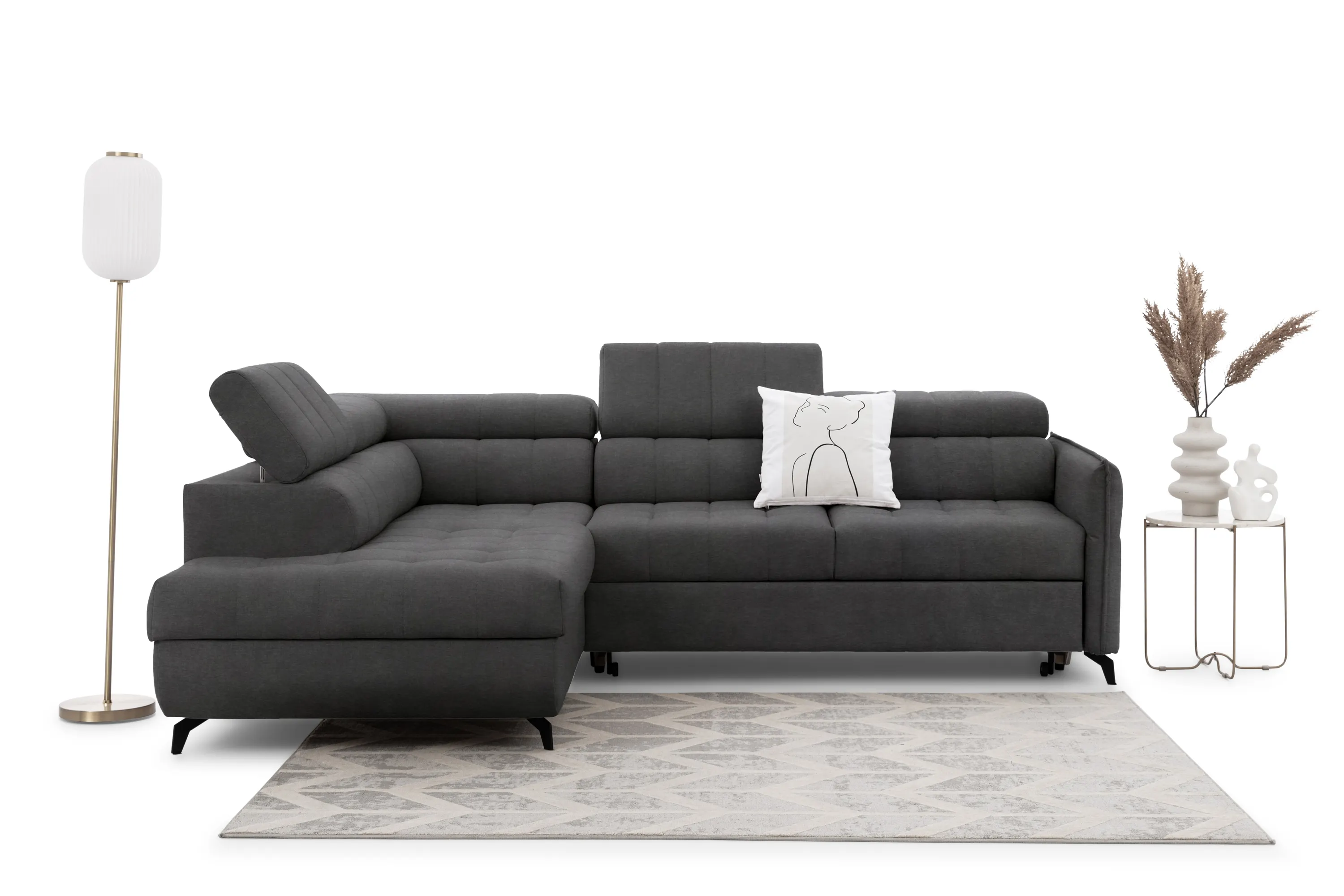 Narożnik rozkładany lewostronny ELARIAS (Zetta 305) 250x200 cm regulowane zagłówki i podłokietniki grafitowy - B_162440