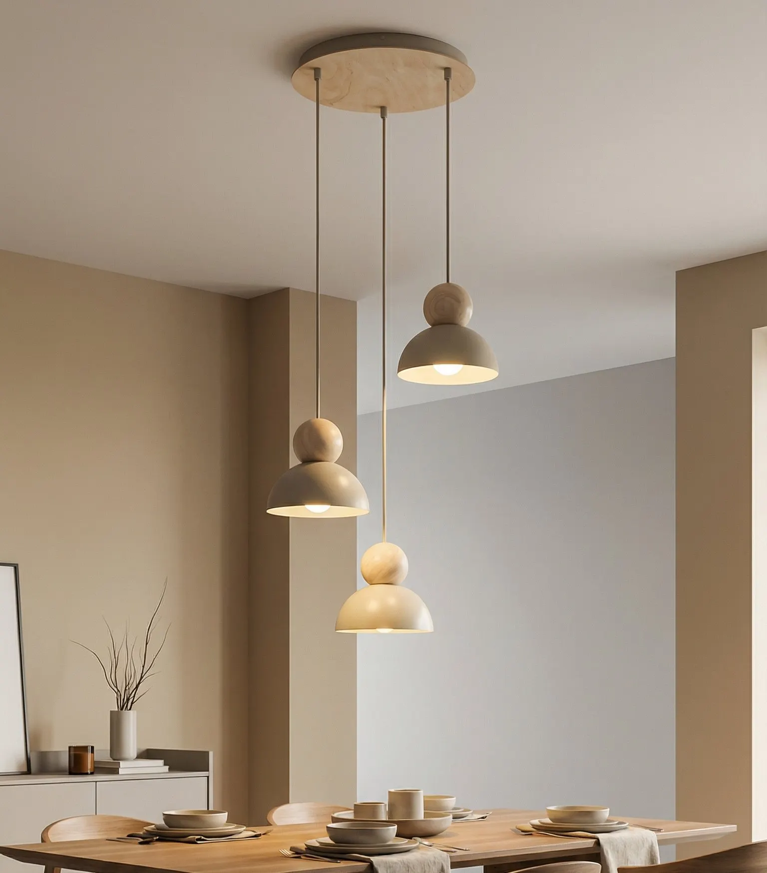 Lampa wisząca KAKI 3Prem beżowy naturalny - 1678/3PREM