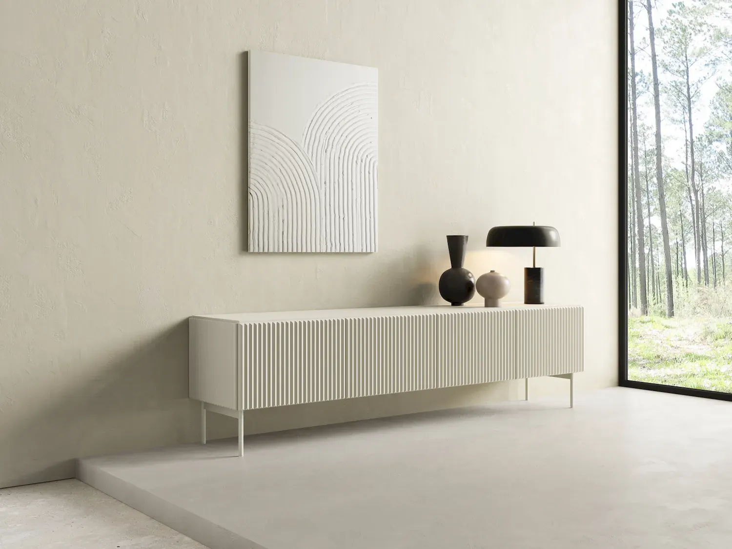 Szafka RTV 4-drzwiowa MUTI 195 cm ryflowany front kaszmir - LA_MUTI_RTV_195_4D