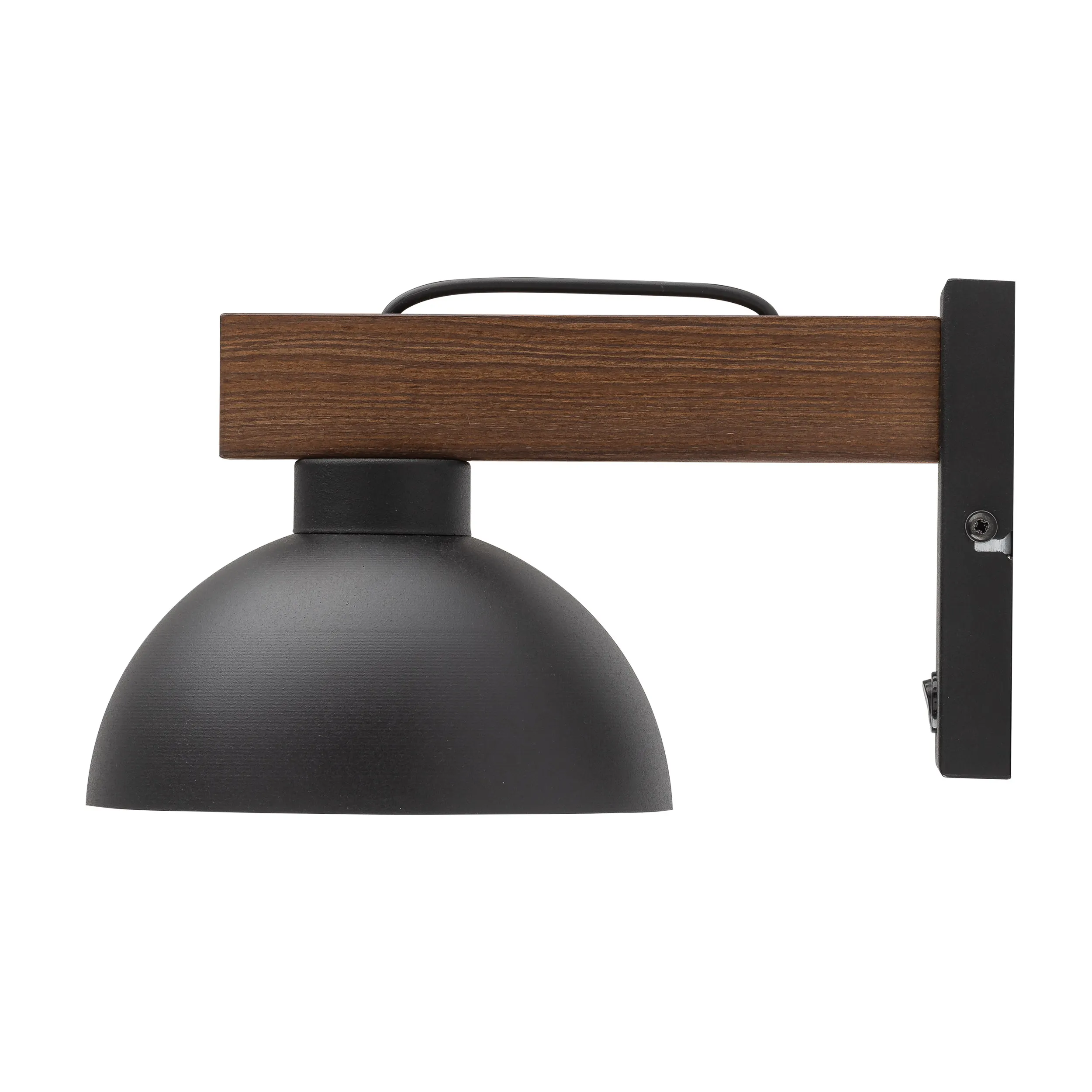 Kinkiet OSLO czarny na drewnianym ramieniu z ciemnego orzecha z włącznikiem 28x18x16cm - TK_4963
