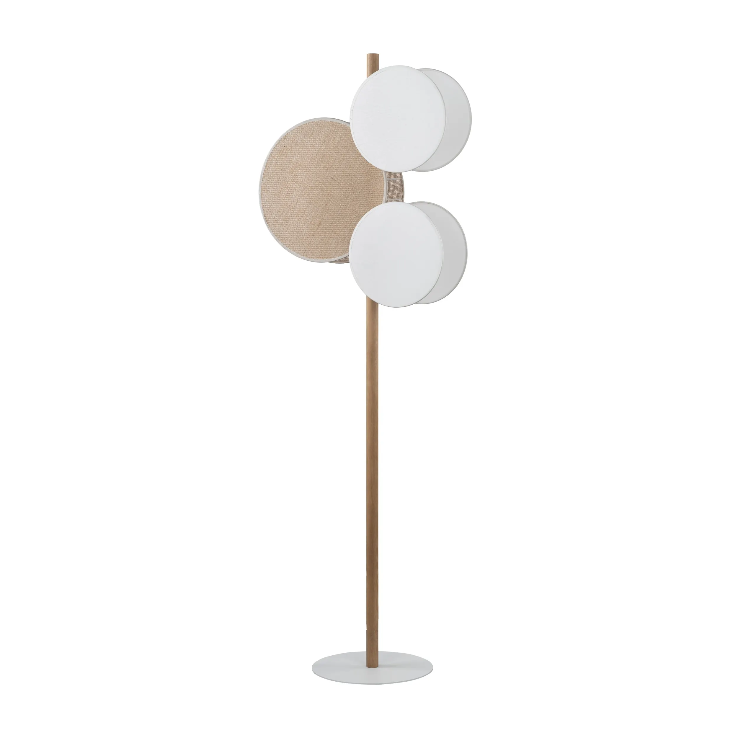 Lampa podłogowa PULSE biała z drewnianym sosnowym ramieniem i kloszem z tkaniny 125x19x15cm