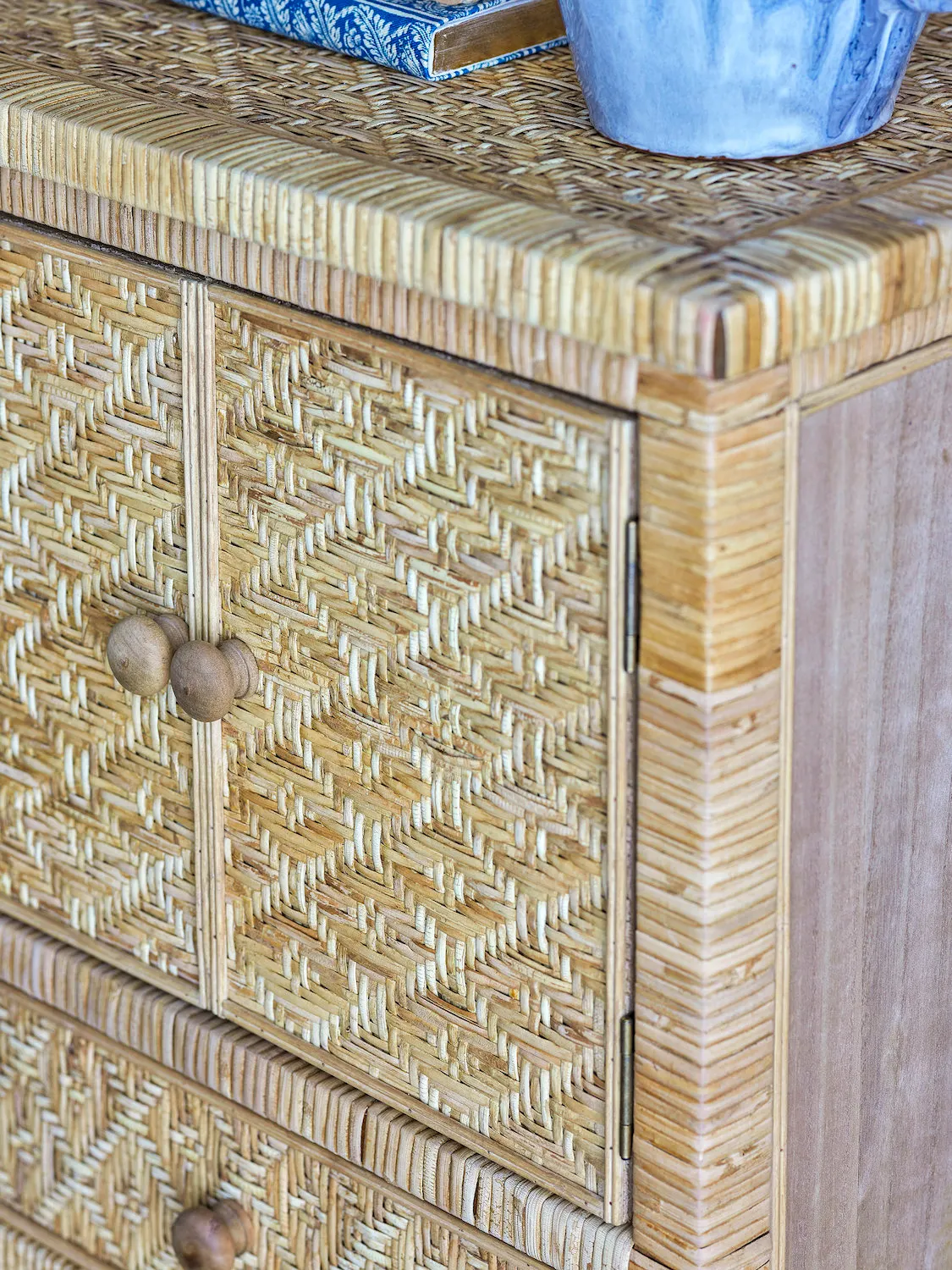 rattan, szafka, tkana, szuflada, drewno