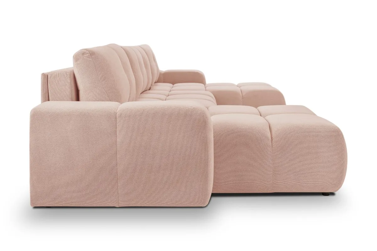 Narożnik rozkładany z pojemnikiem SOHO U CURIO 395 cm pikowany różowy - SOHO_NAR_CURIO60_U