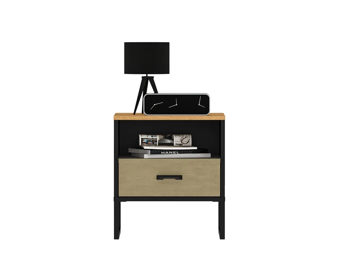 Szafka nocna z szufladą Colt 08 dąb craft złoty, czarny, stal premium - 1COLT08-001