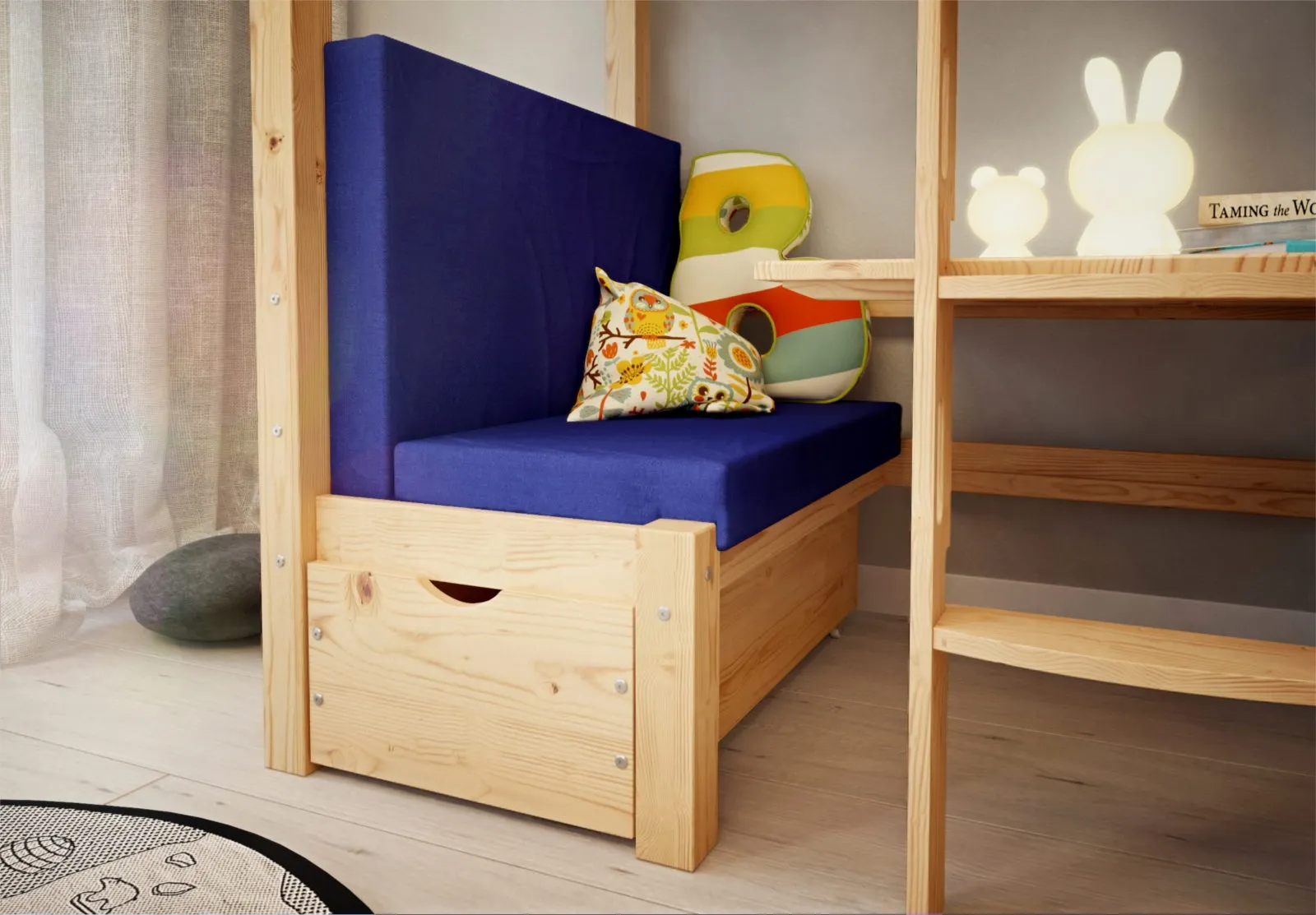 Łóżko drewniane piętrowe DOUBLE ze stelażem i siedziskiem naturalne - LPDOUBLESOS90