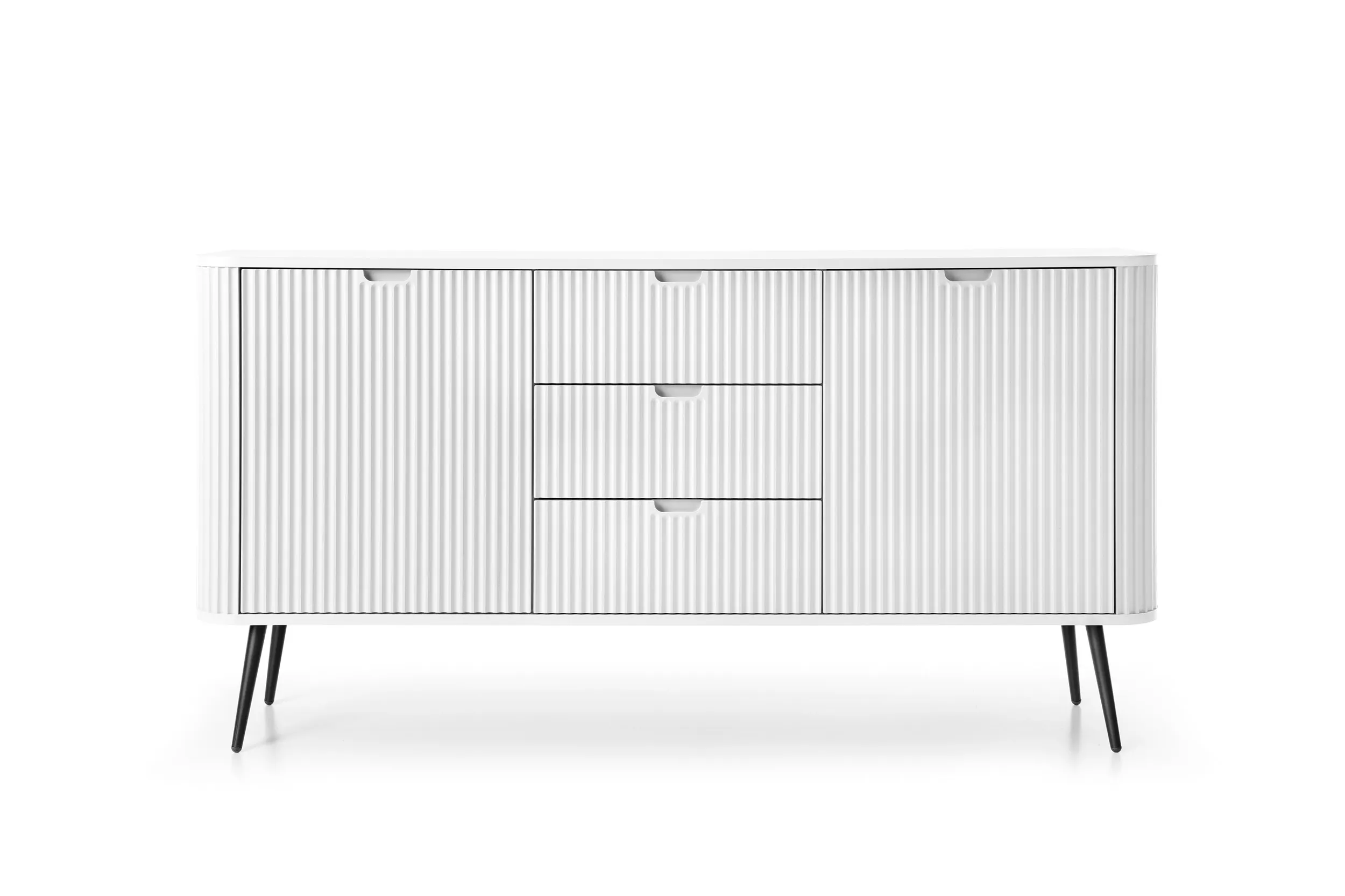 Komoda 2-drzwiowa z 3 szufladami ZOVA frezowane fronty, biały, czarny - ZOVA_KSZ168_BIA