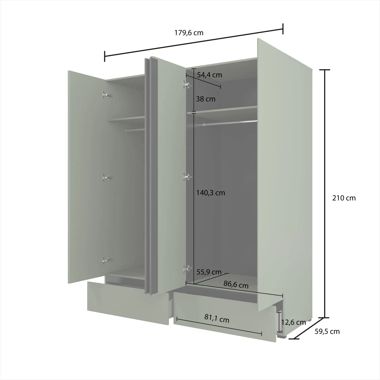 Szafa 4-drzwiowa z szufladami CROSS S 180x210 zielona - 24GWMY20