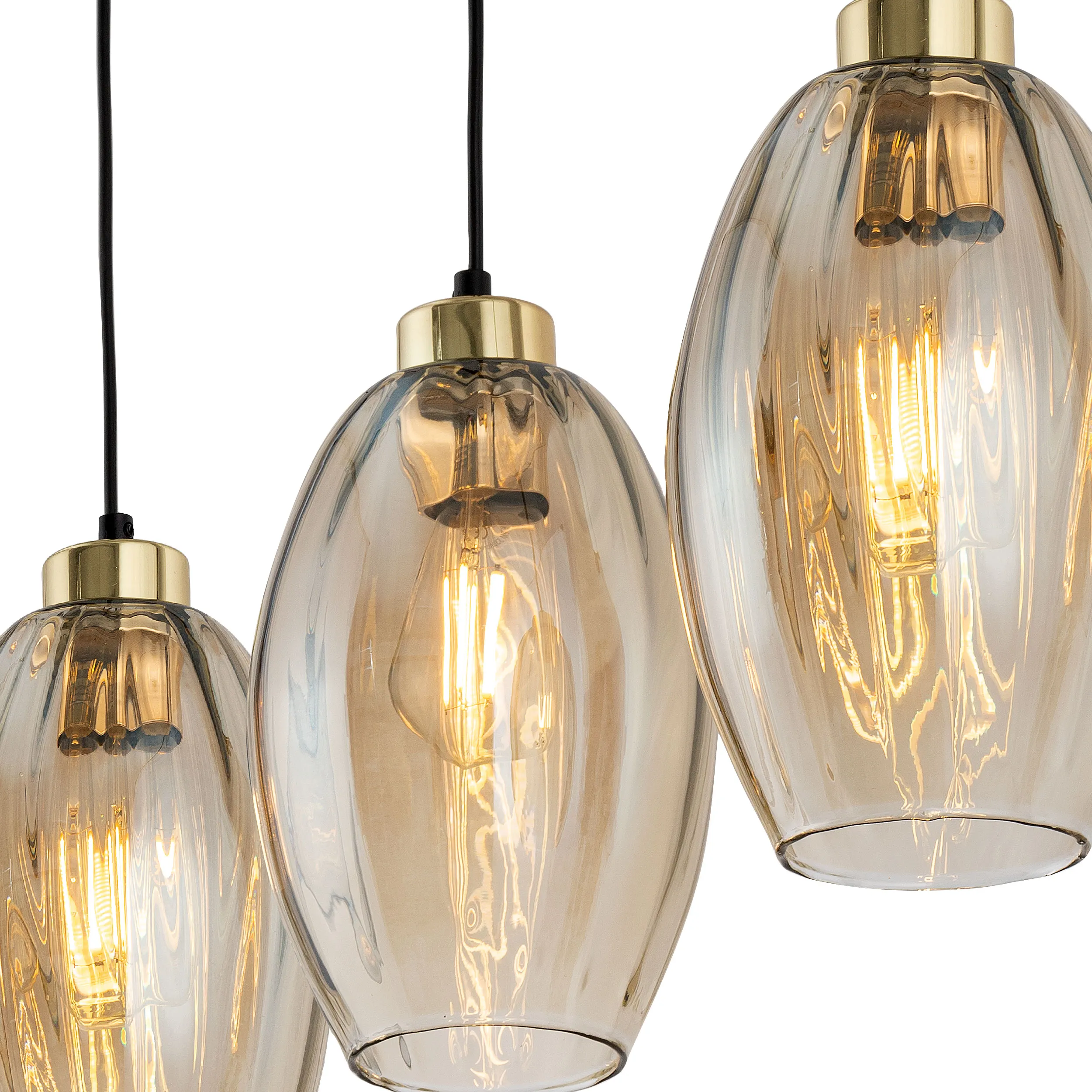 Lampa wisząca SEBO czarna ze złotymi elementami z bursztynowymi szklanymi kloszami 120x40cm - TK_4634