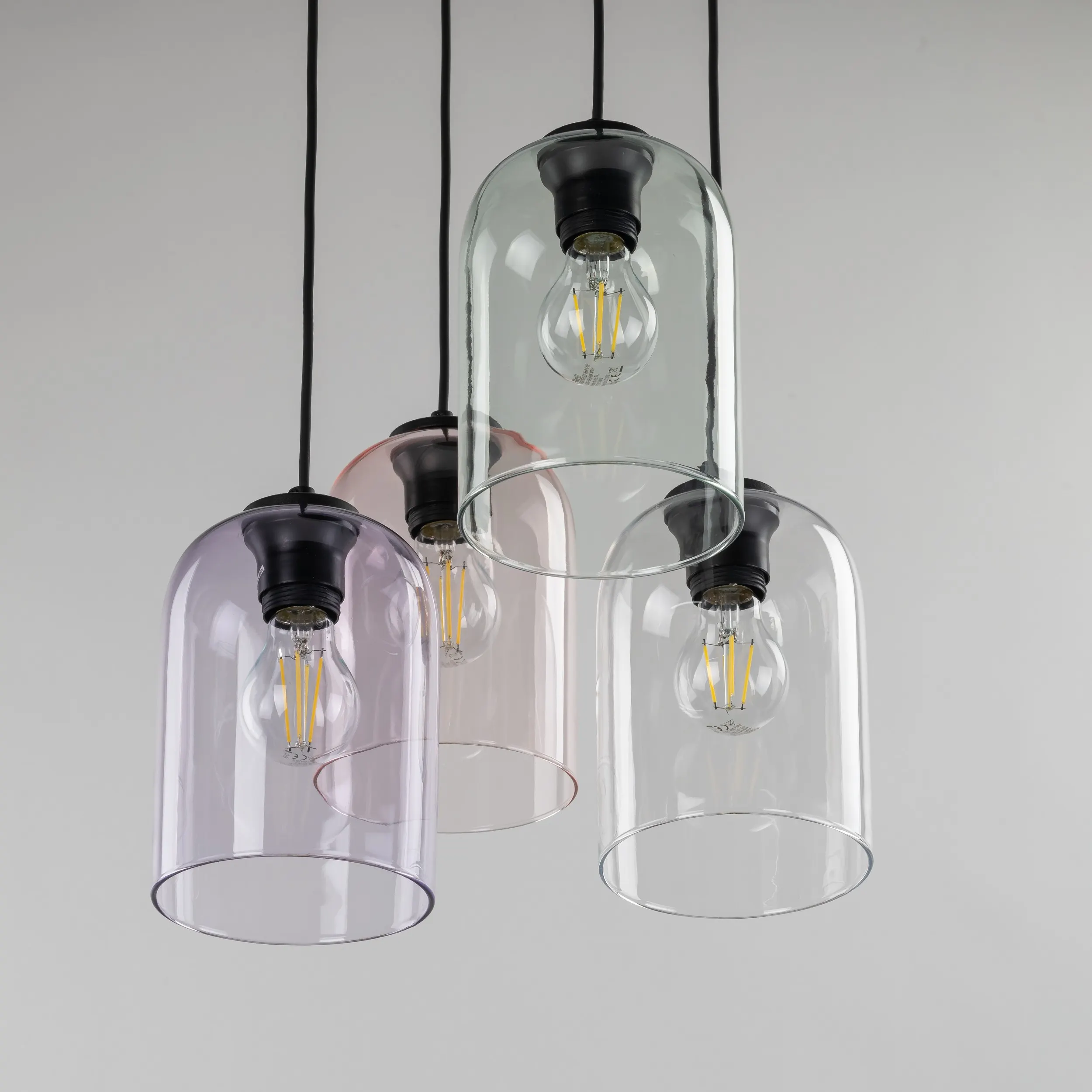 Lampa wisząca MOLLY czarna różnokolorowe transparentny różowy zielony fioletowy klosz 150x38cm - TK_10301