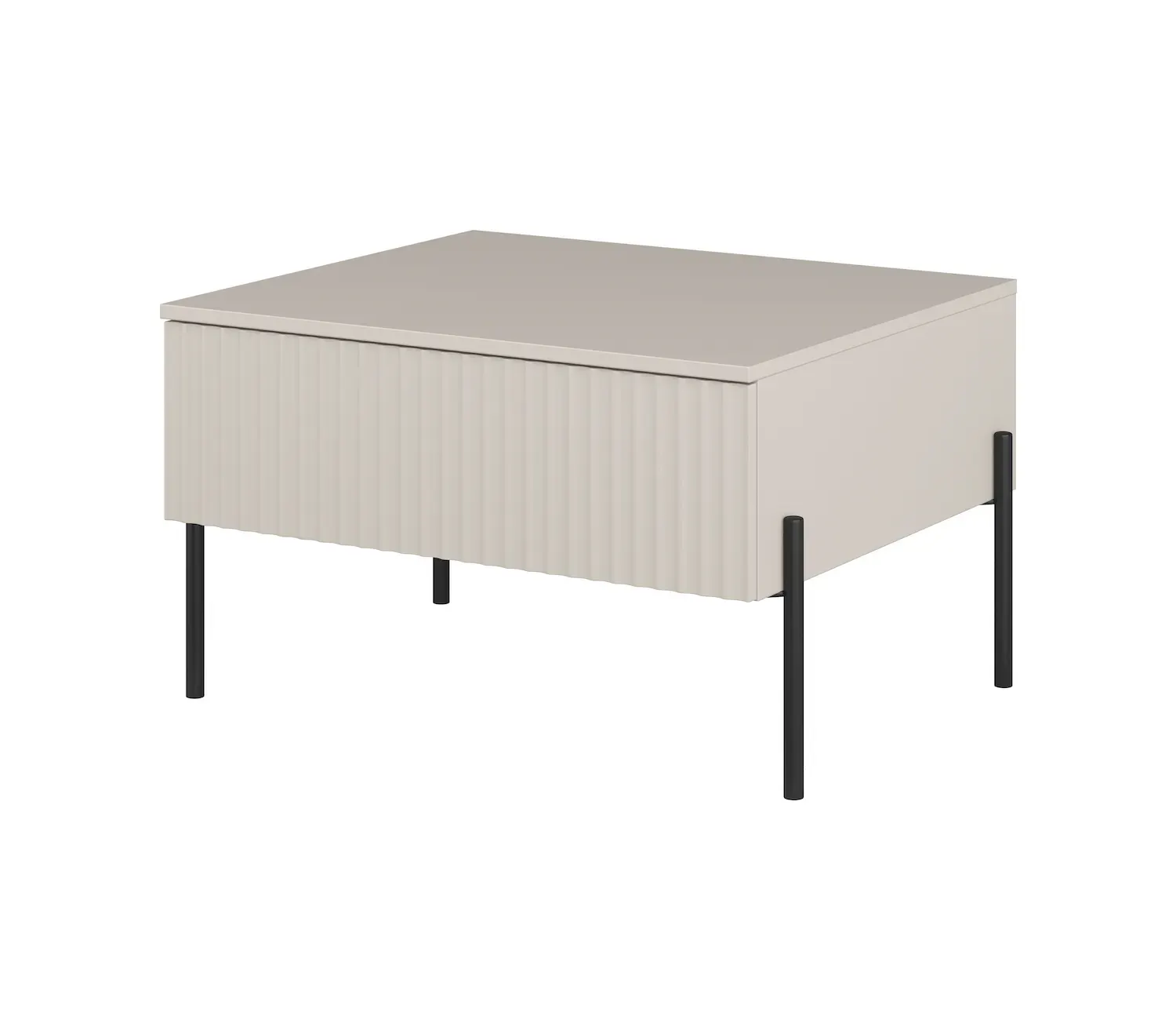 Stolik kawowy z szufladą ORE 61x70 cm ryflowany front kaszmir czarne nóżki