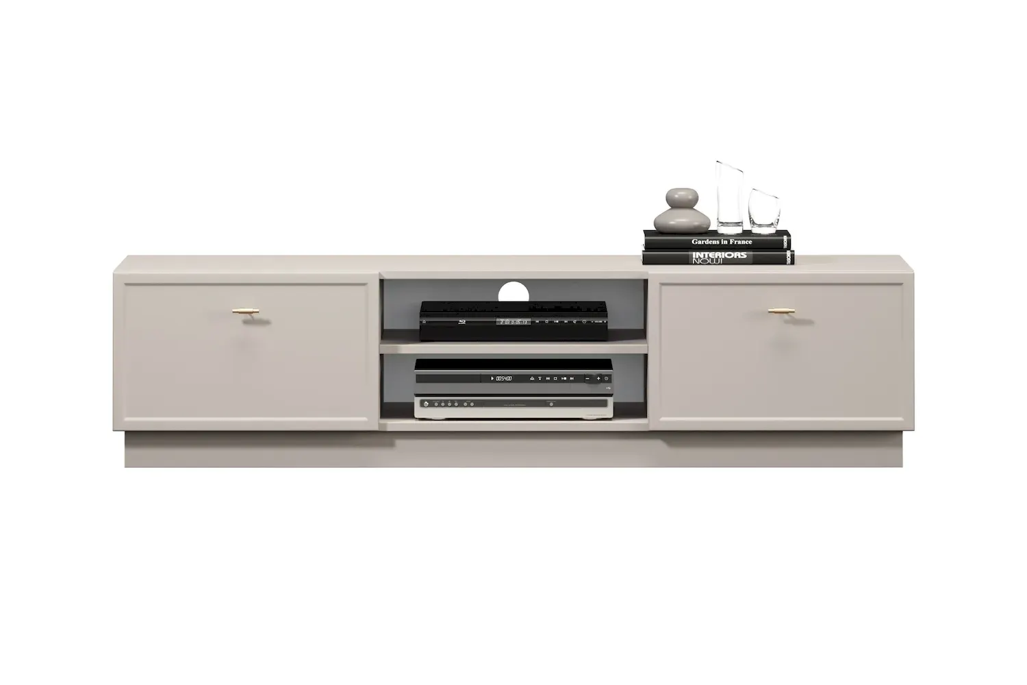 Szafka RTV z 2 szufladami LORINI 150 - cashmere uchwyt T-bar złoty cokół - B_166815