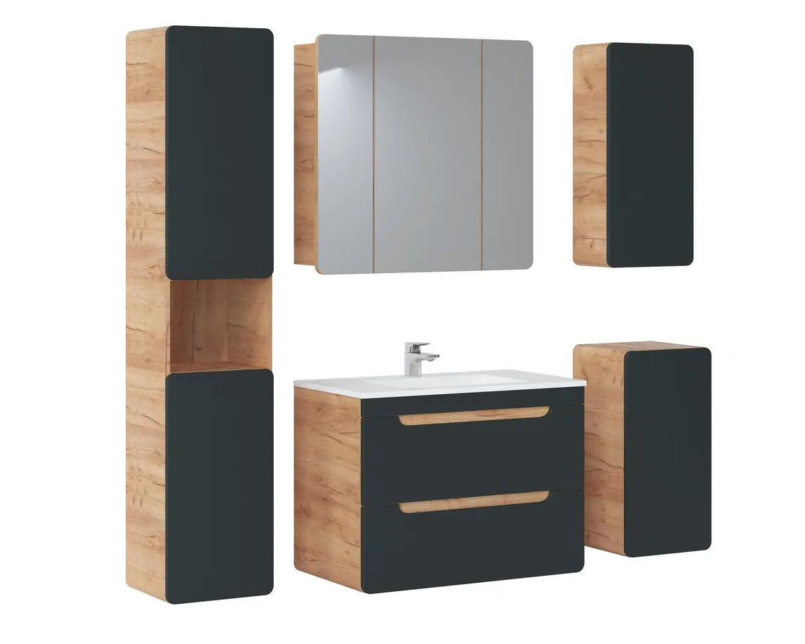 Szafka pod umywalkę z 2 szufladami ARUBA COSMOS dąb craft, szary 80x59x46cm