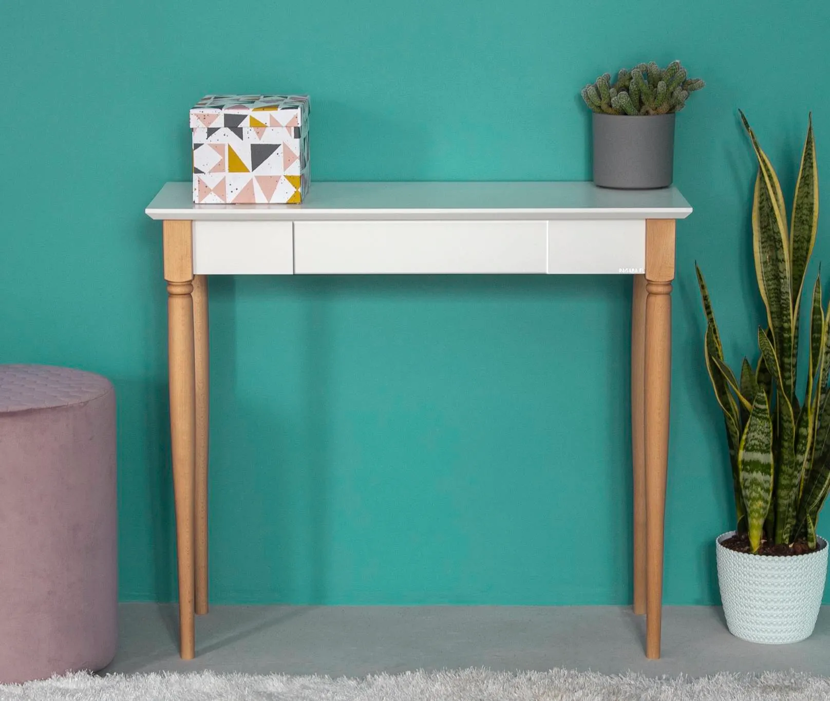 Biurko z szufladą MAMO 65x40 żółty blat/drewniane nogi - NRAGABAWDMA15