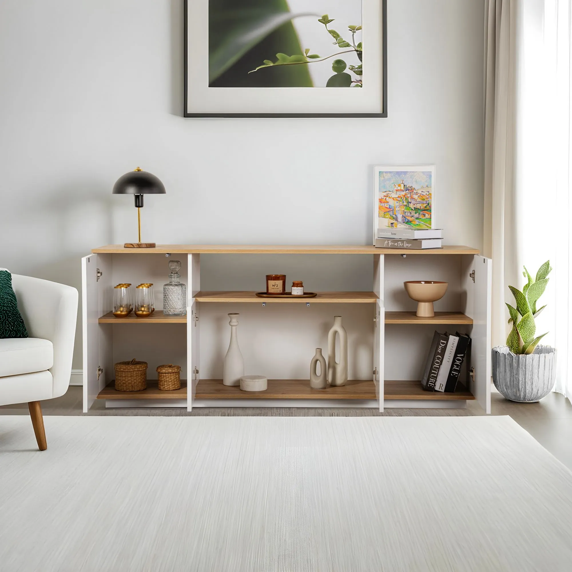 Komoda 4-drzwiowa z wnęką ARISTA 180 cm biały dąb - ASI_353NRD1206