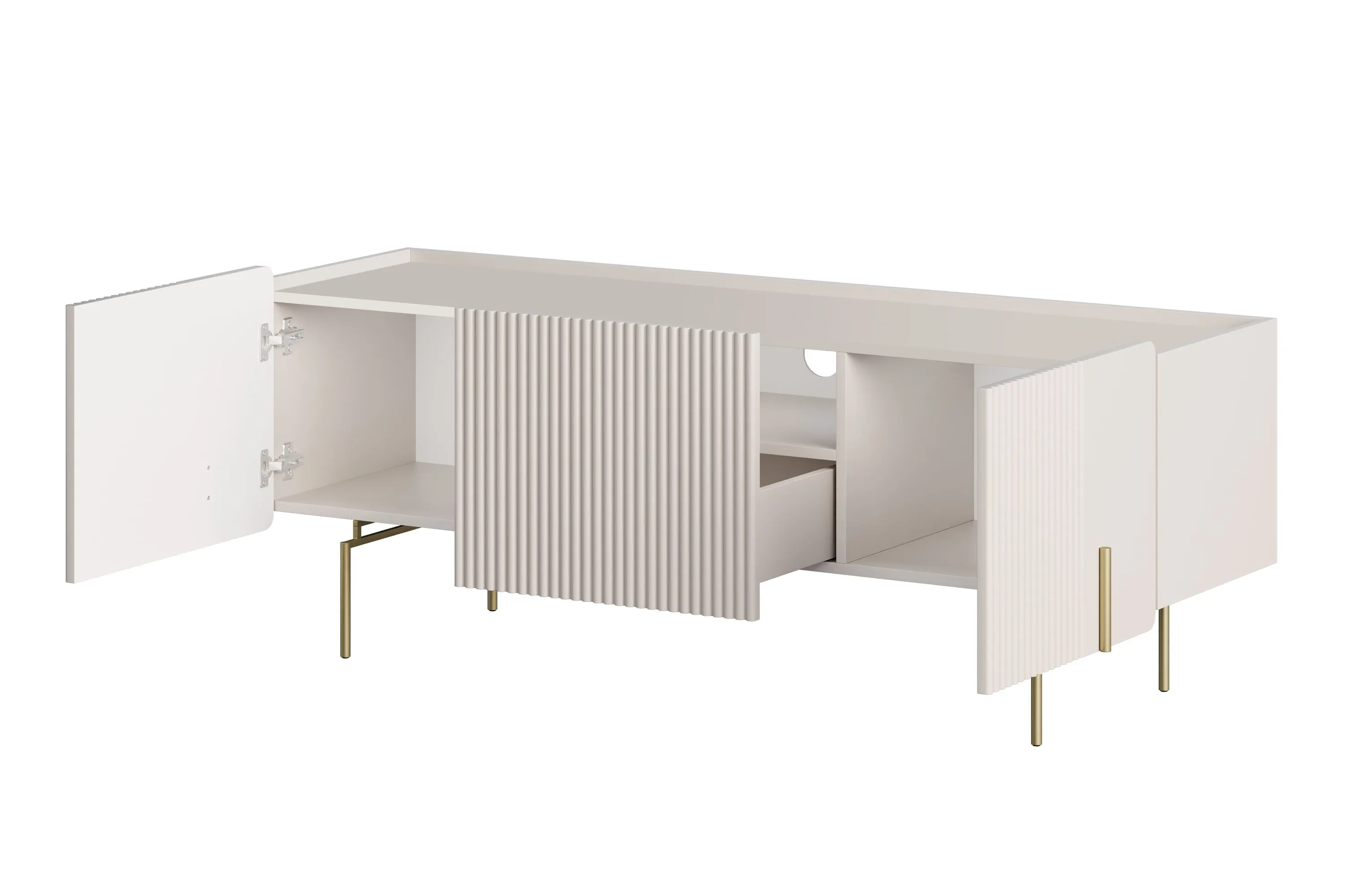 Szafka RTV 2-drzwiowa z 1 szufladą MALMI 150cm - kaszmirowa złote nogi - B_167034