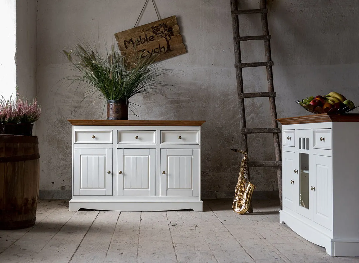 Komoda BELLUNO ELEGANTE 3-drzwiowa z 3 szufladami biała, dąb - PL002B/D