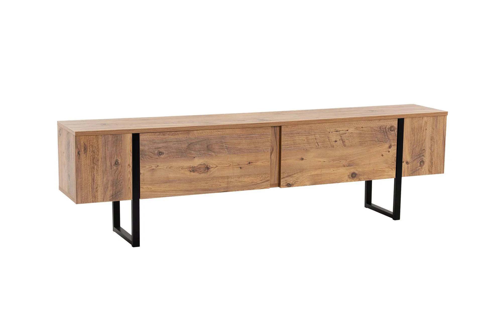 Szafka RTV drewniana 2-drzwiowa SERENITY 180 cm sosna atlantycka czarny stelaż — zdjęcie 2