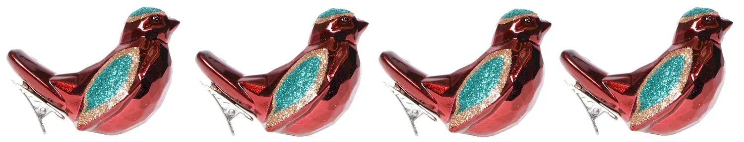 Komplet 4 ptaszków na klipie 4363 czerwone