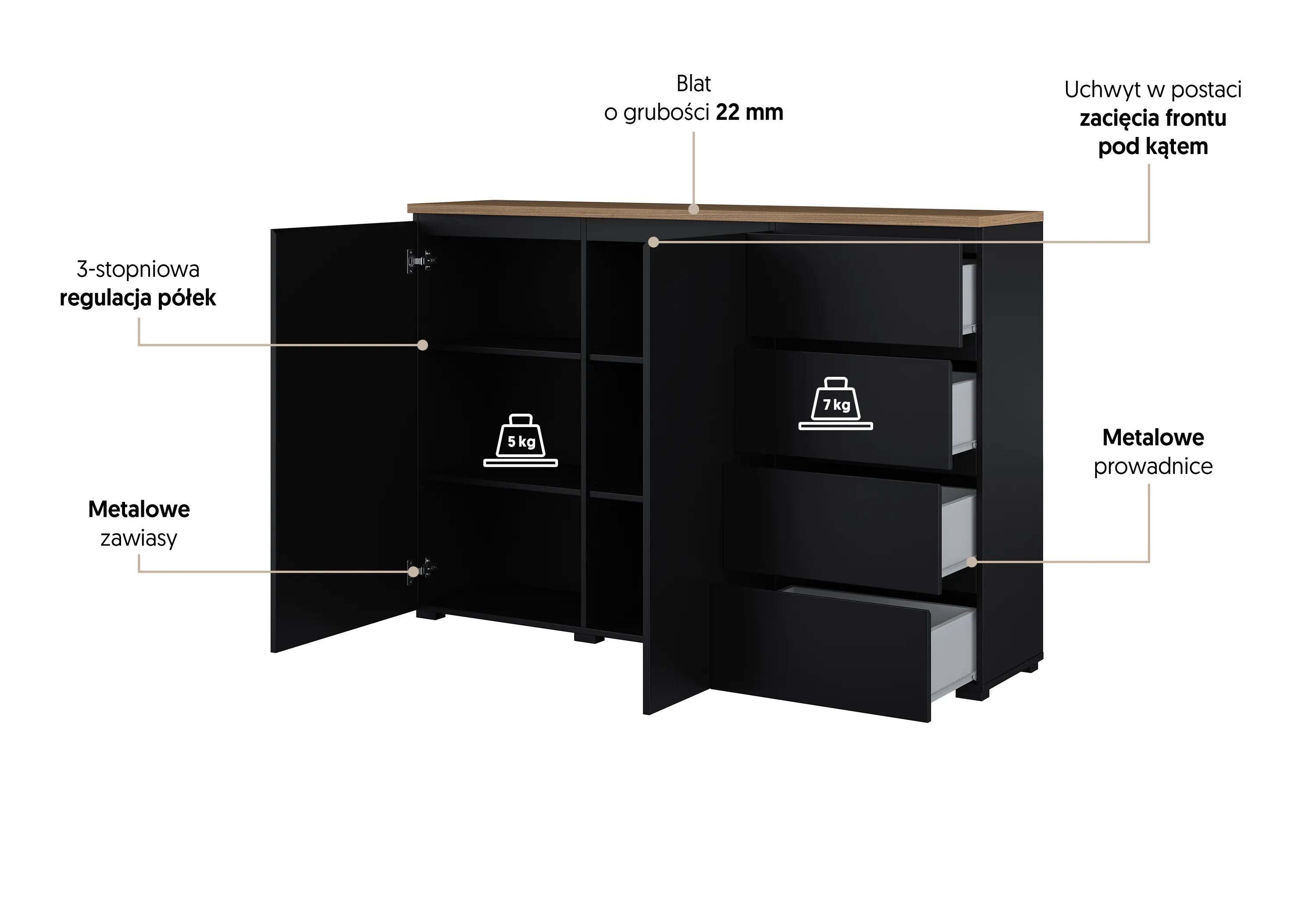 szafka, meble, metalowe, czarny, szuflady