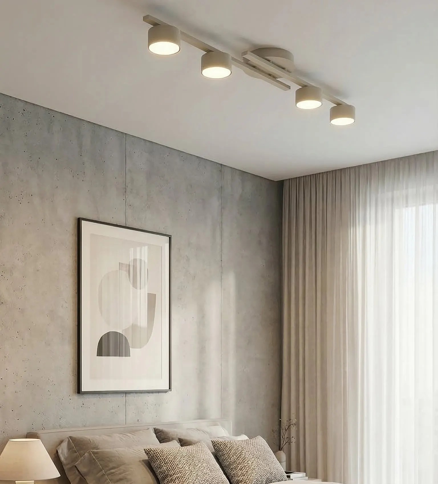image kinkiet sufitowy, oświetlenie punktowe, lampa halogenowa/LED, panel dekoracyjny, sofa/poduszki