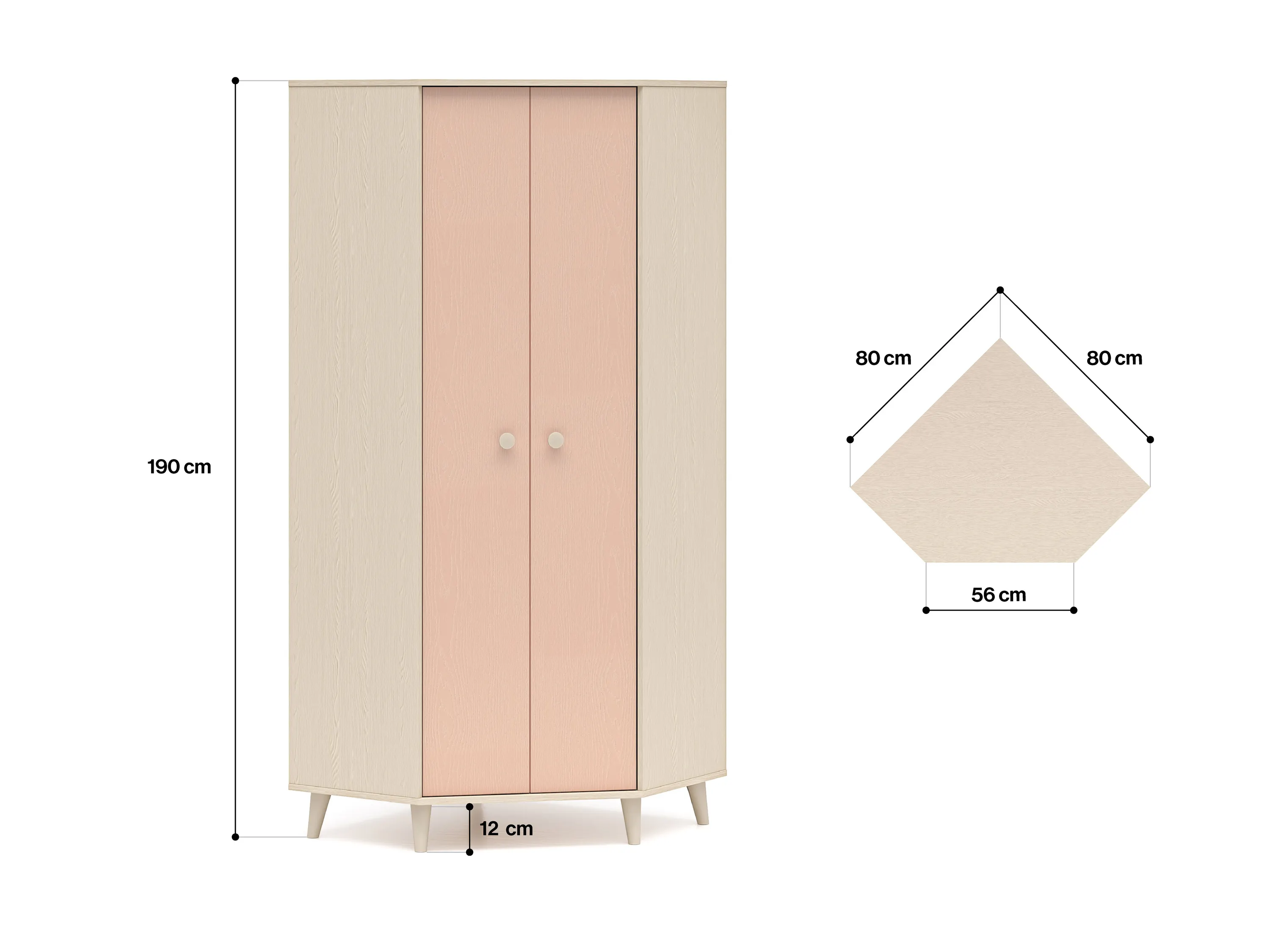 Szafa narożna 2-drzwiowa MEVEL 01 piasek pustyni, różowy - 1MEVE01-001