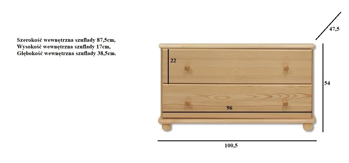 KD101_WYMIARY KD101 komoda S100 W55 G47 sosna dąb DREWMAX - 00663