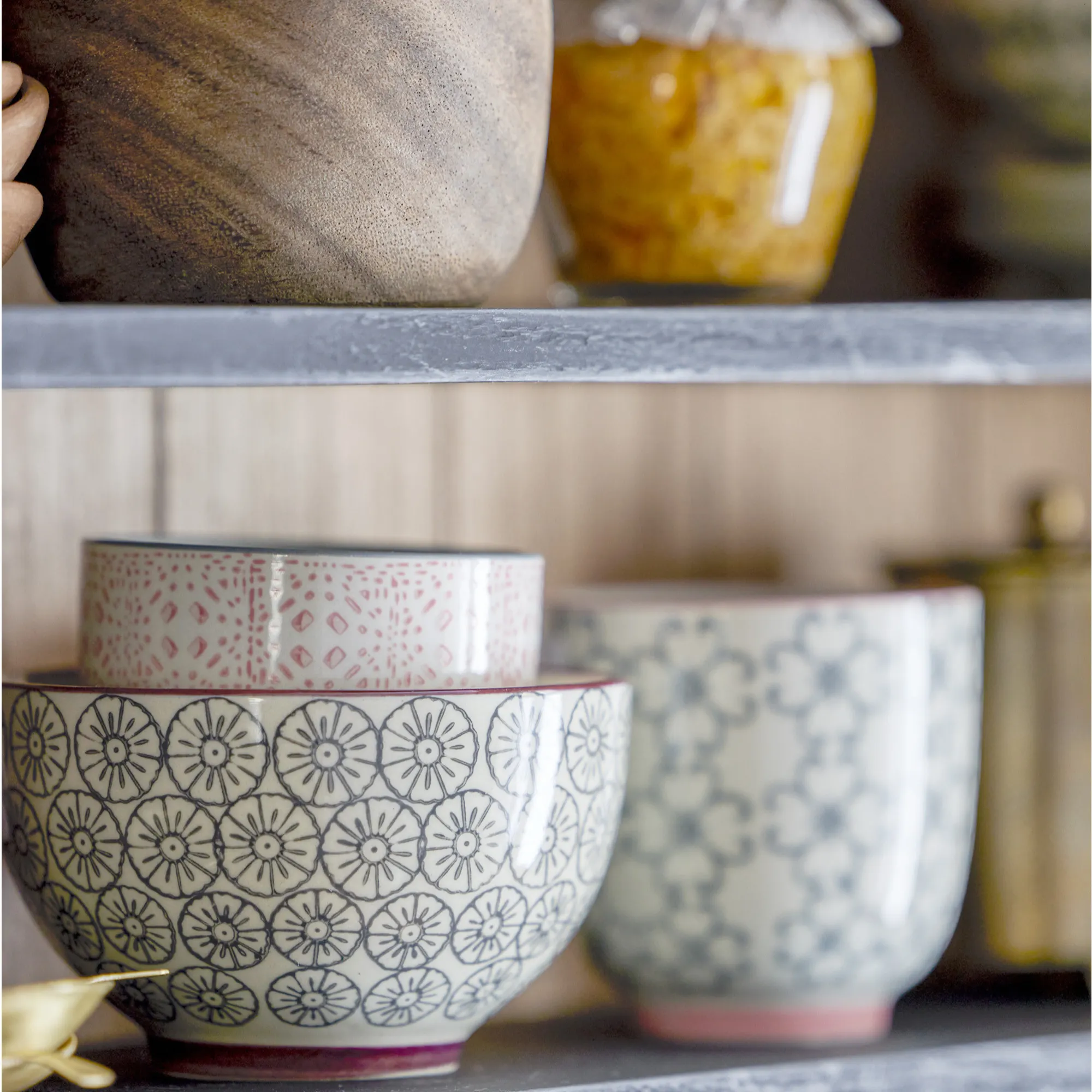 image miska, ceramiczna, wzór, niebieska, biała