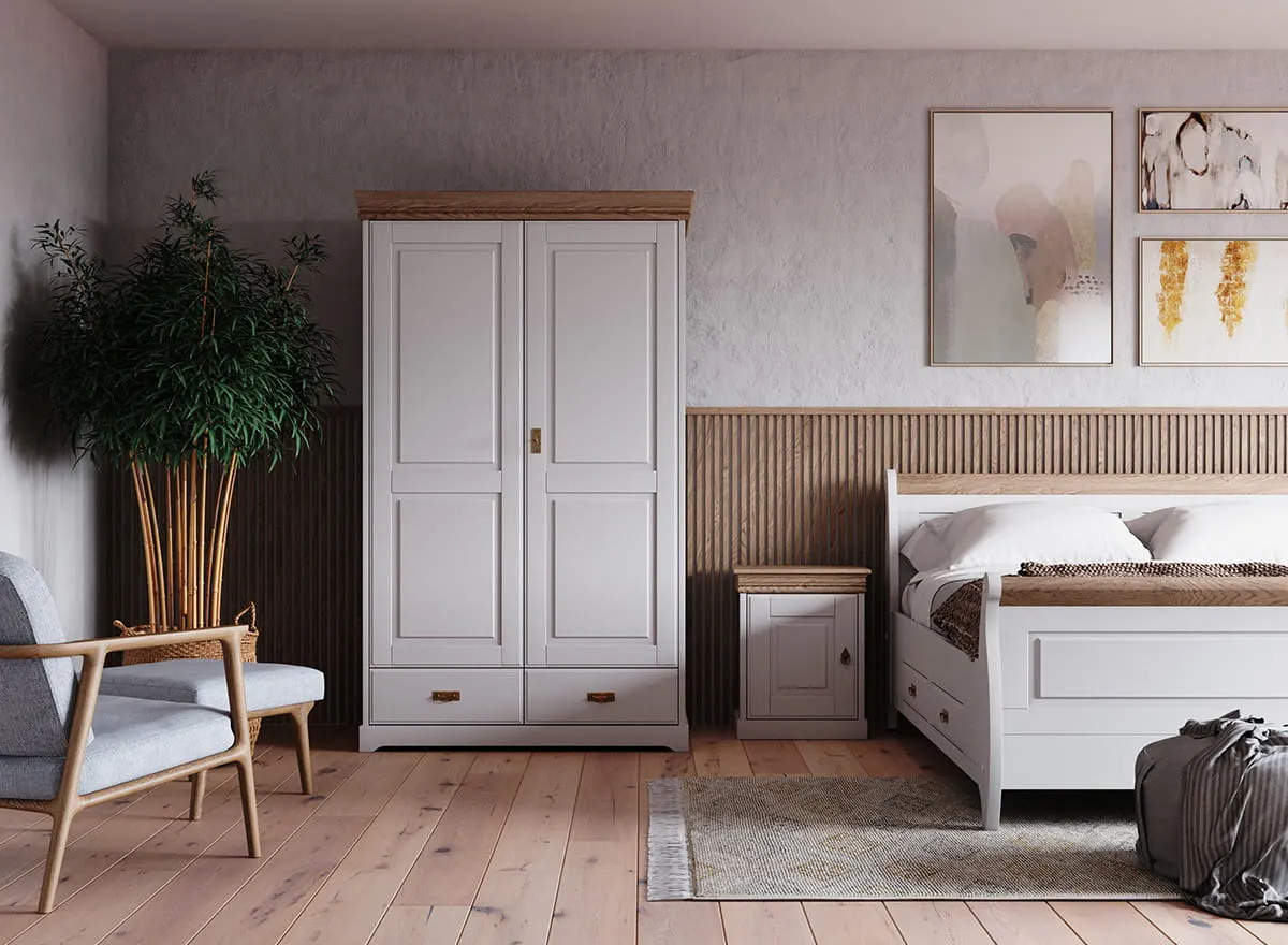 Szafka nocna sosnowa Toskania Kolor: biały, bejca - PL2039BS