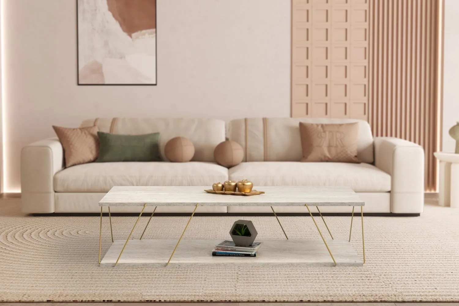 Ława-stolik kawowy LABRANDA 120x50 z efektem kamienia złoty stelaż - ASI_854KLN4758
