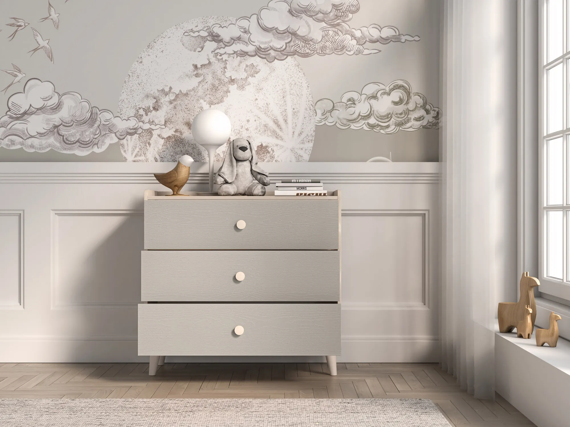 Komoda z 3 szufladami MEVEL 06 piasek pustyni, szary pallad - 1MEVE06-002