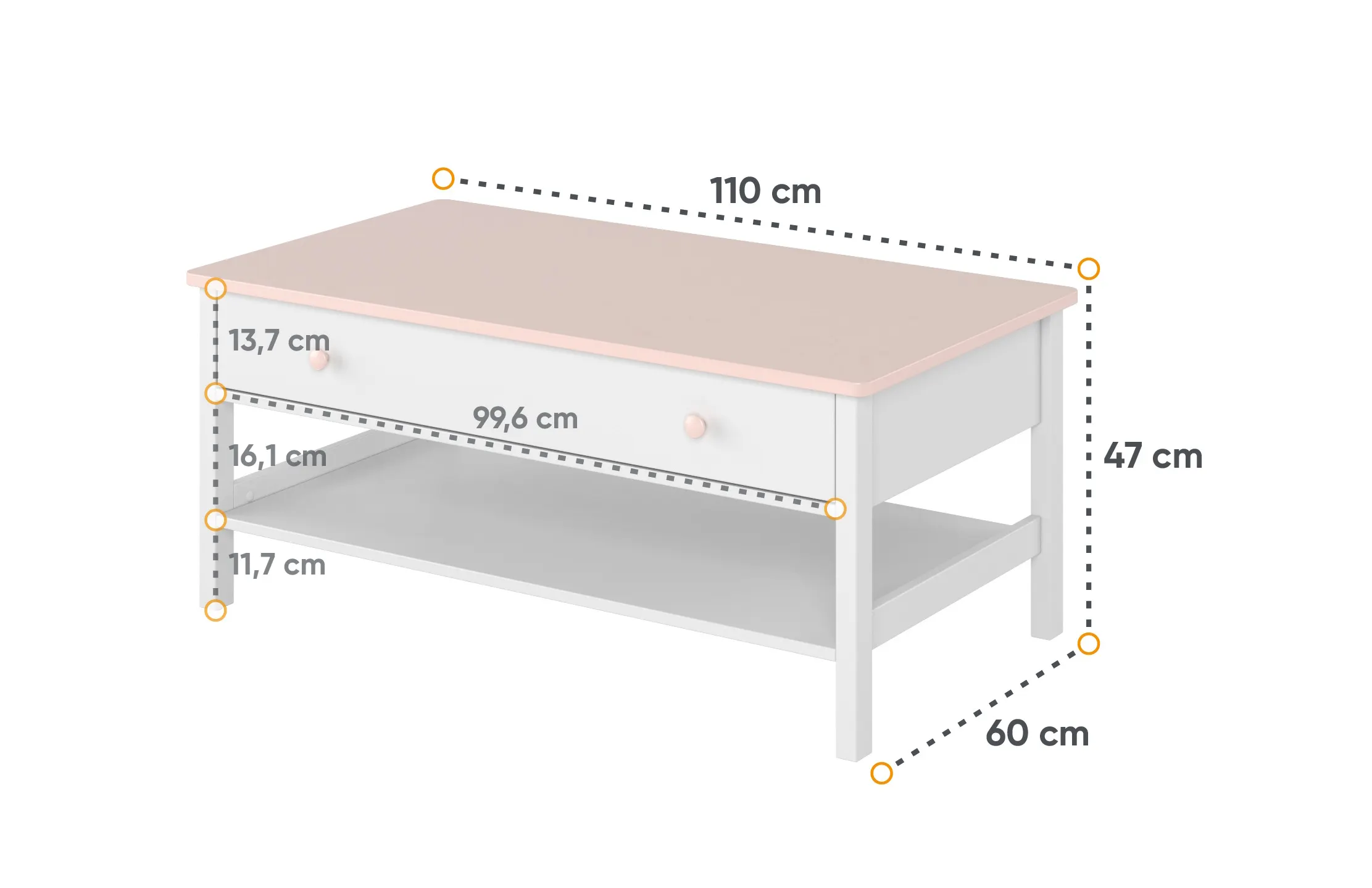 Stolik LUNA LN-15 biało-różowy