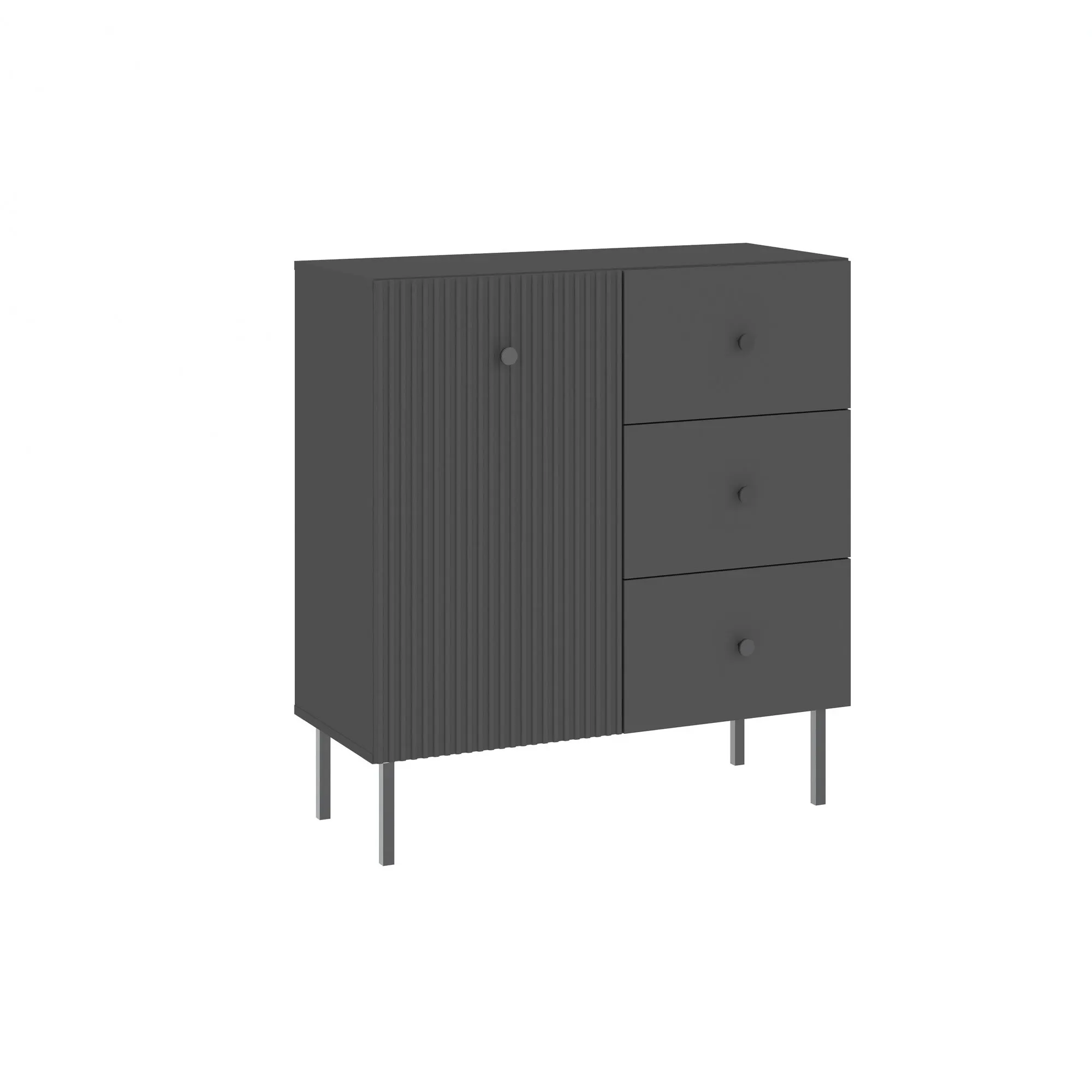 Komoda 1-drzwiowa z 3 szufladami VIENA ryflowany front antracyt