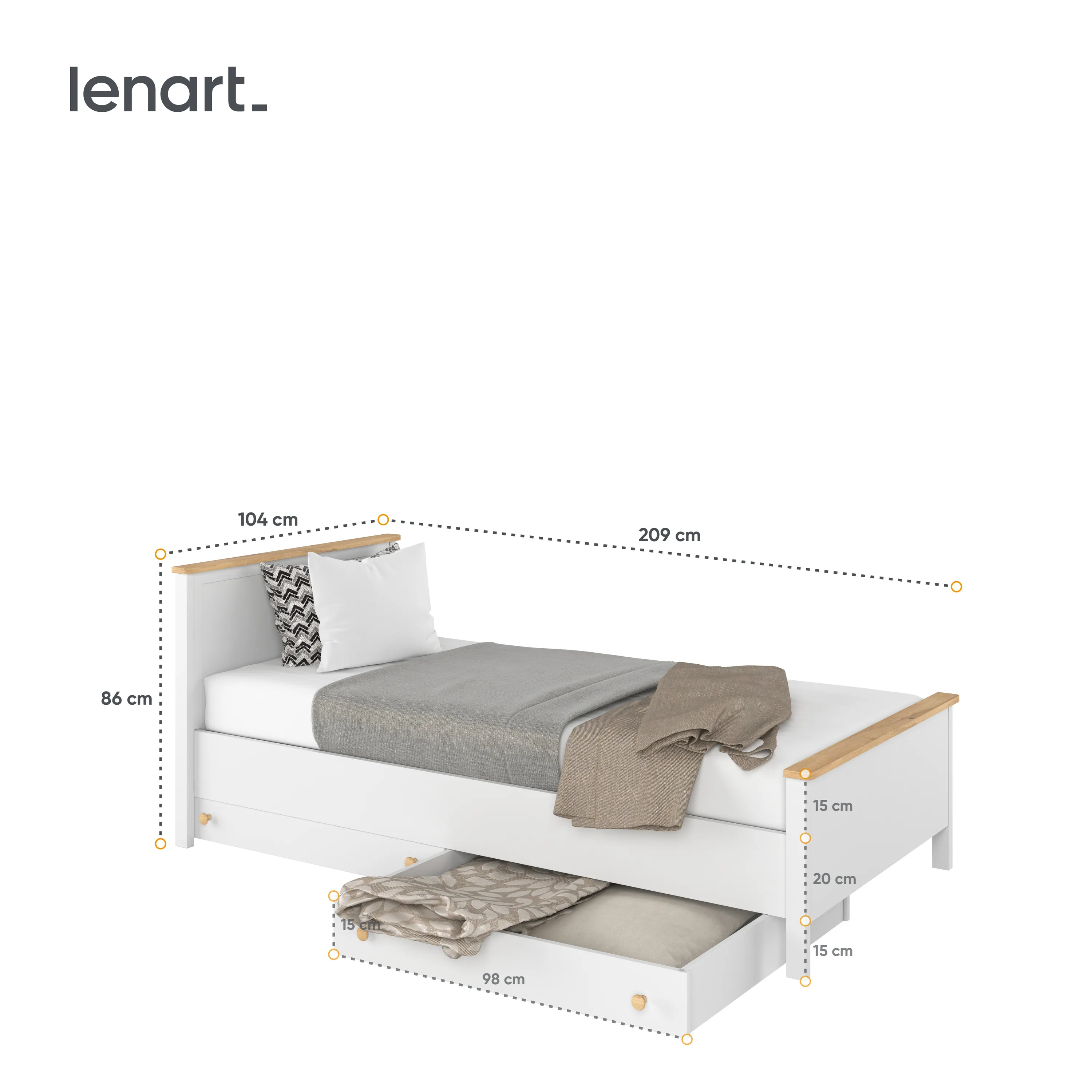 Łóżko z materacem Story SO-08 90x200 białe - SO8BDN